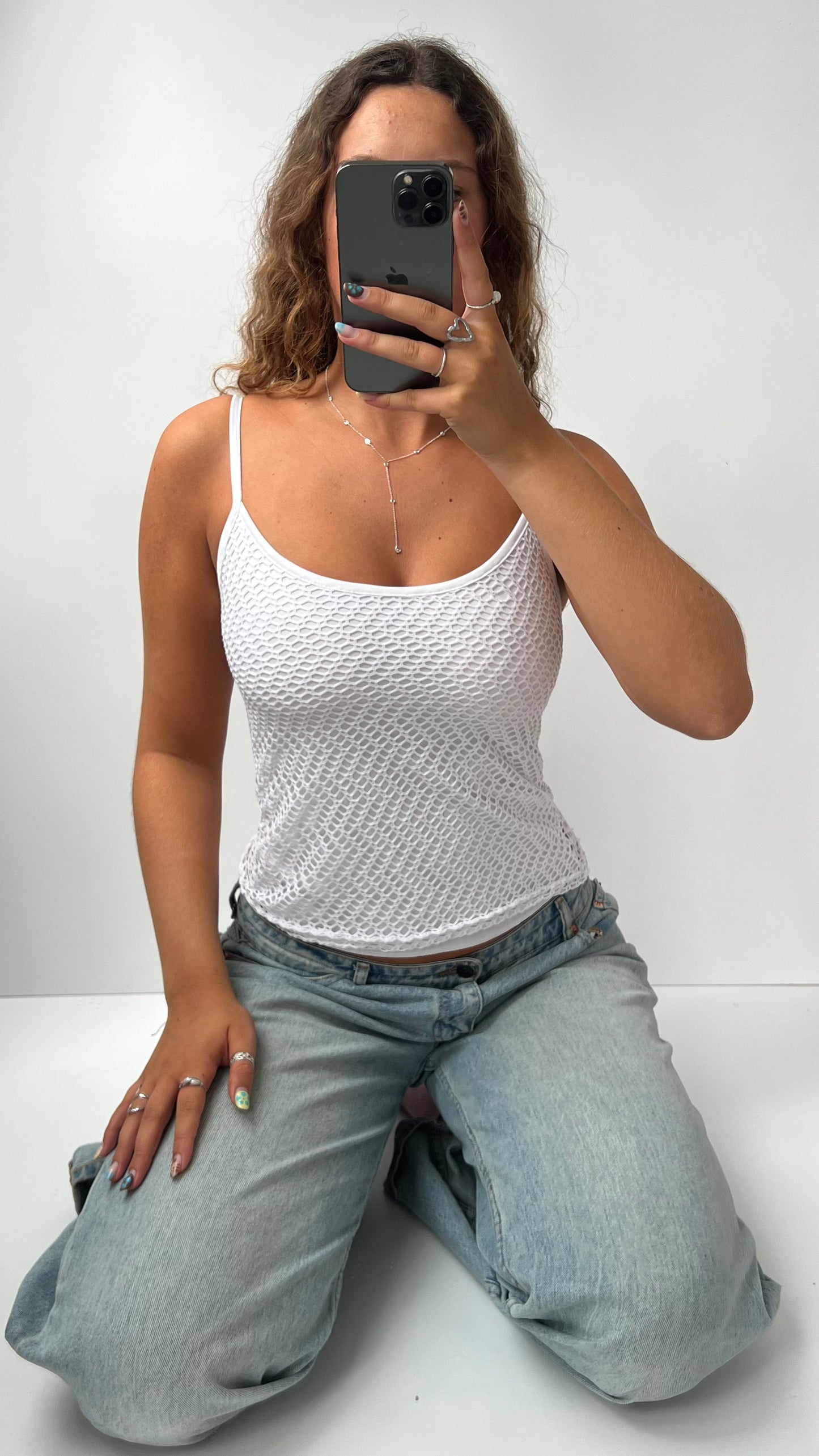00s white fishnet cami- size M