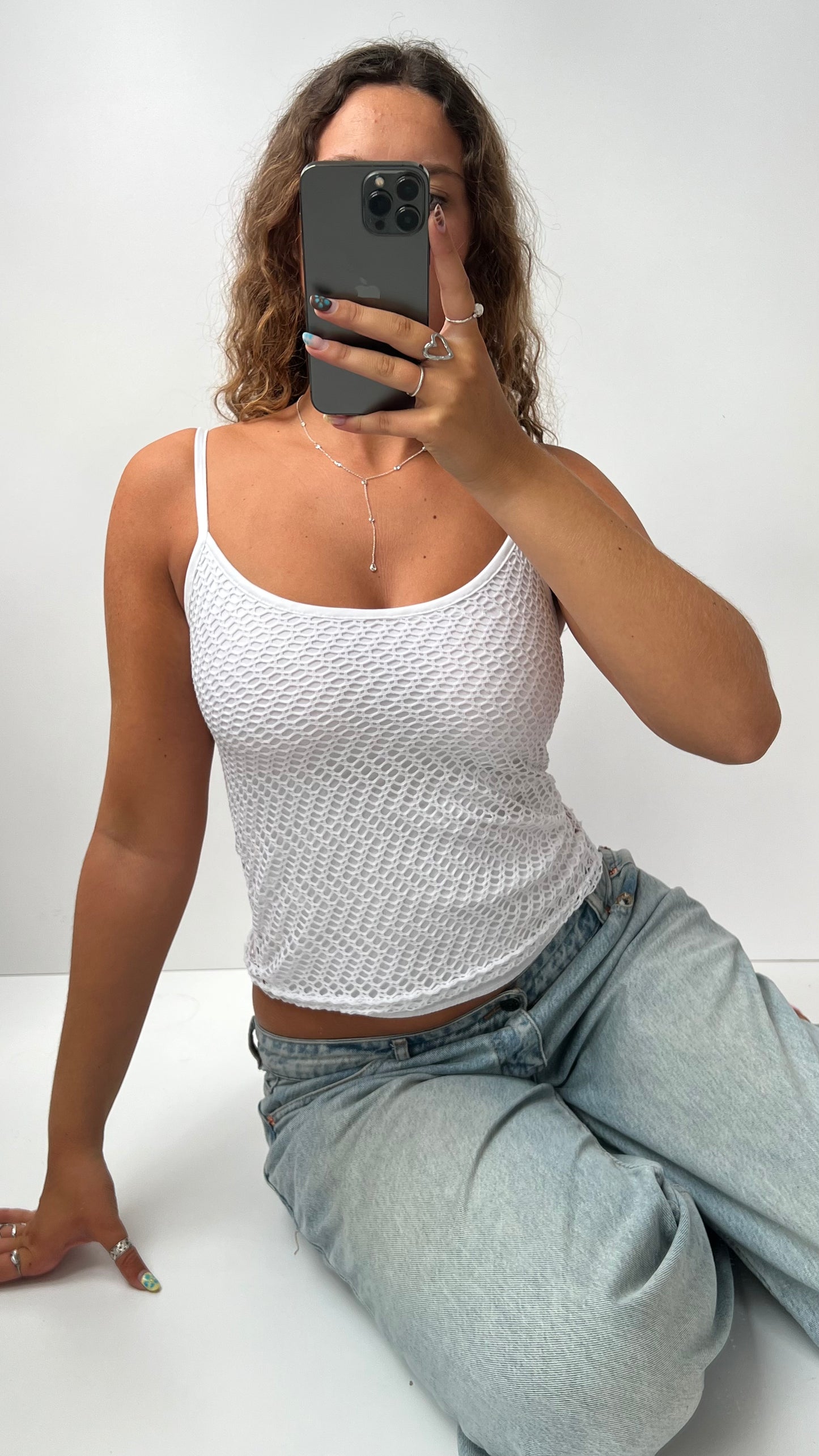00s white fishnet cami- size M