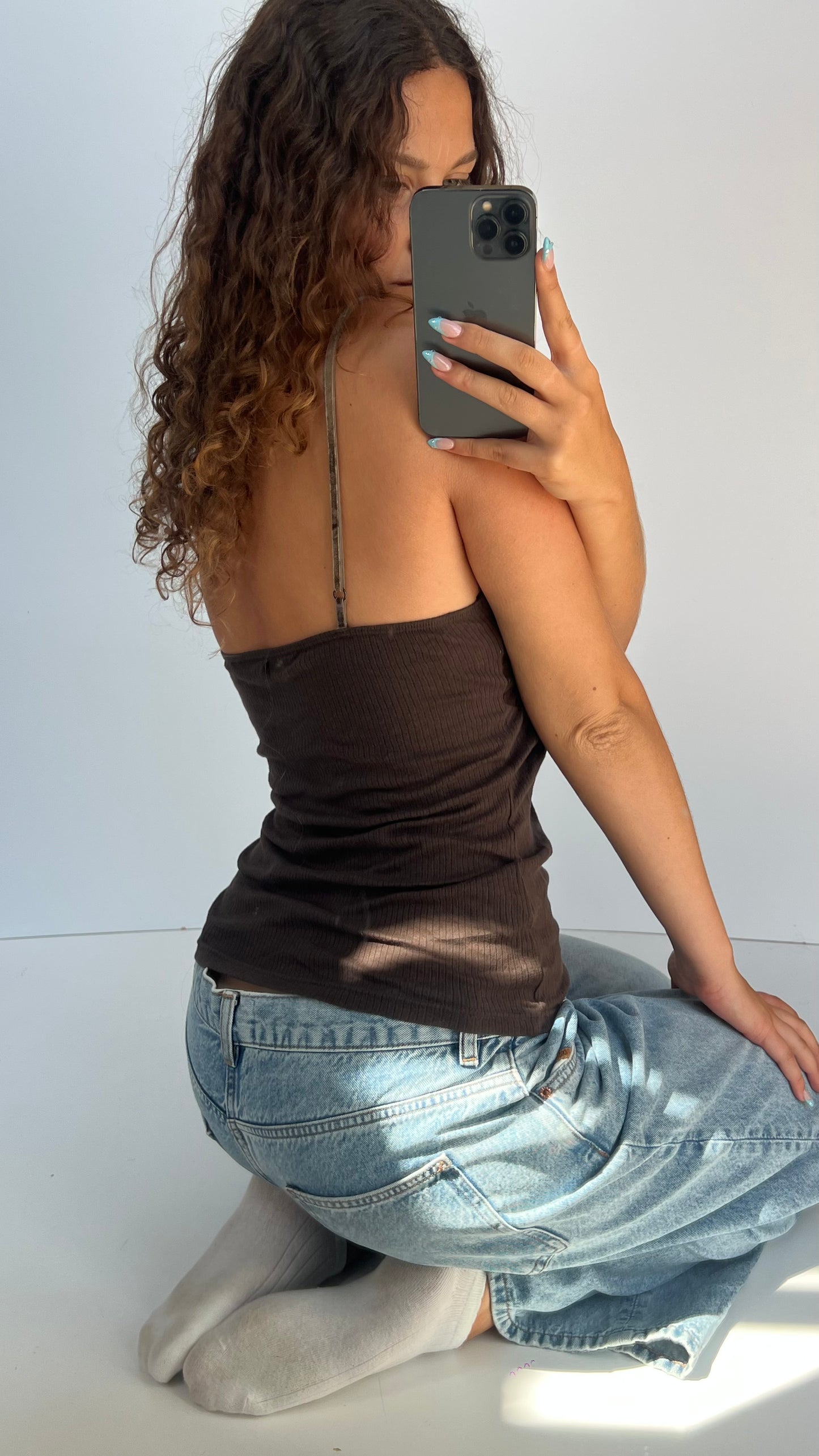 00s brown lace sequin cami- size L