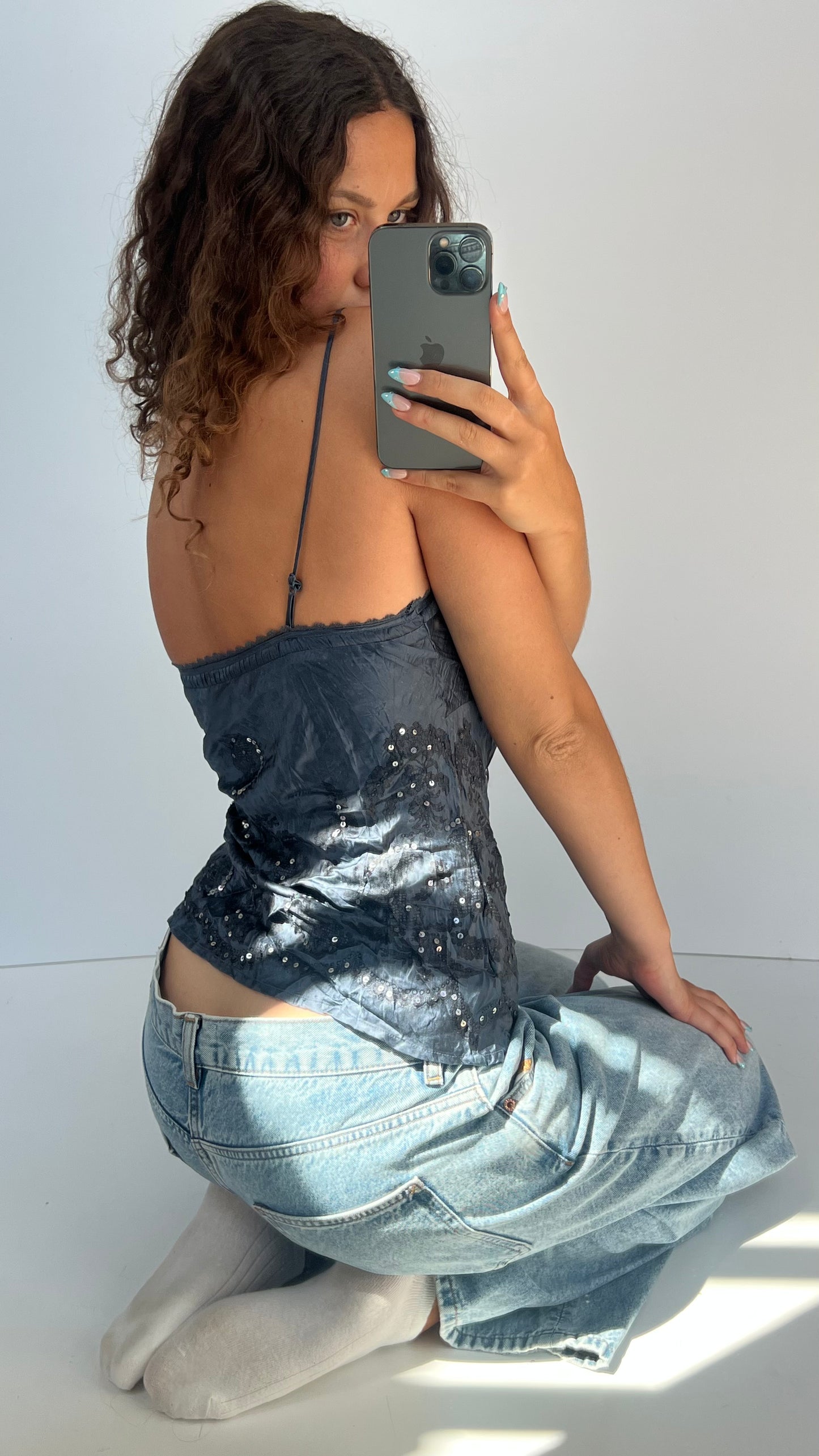 00s blue sequin cami- size M