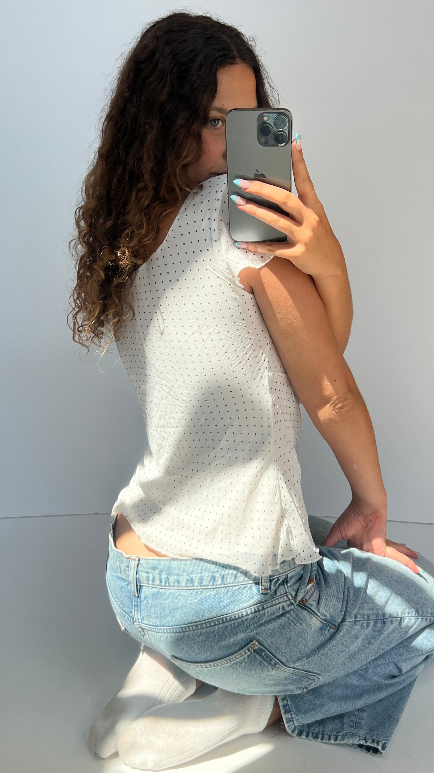00s white polka babydoll top- size S/M