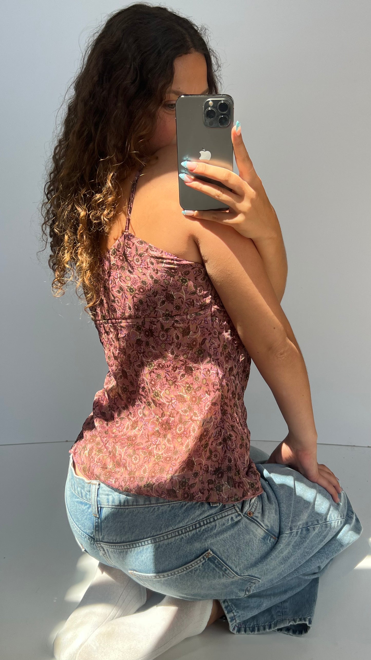 00s pink floral cami- size L