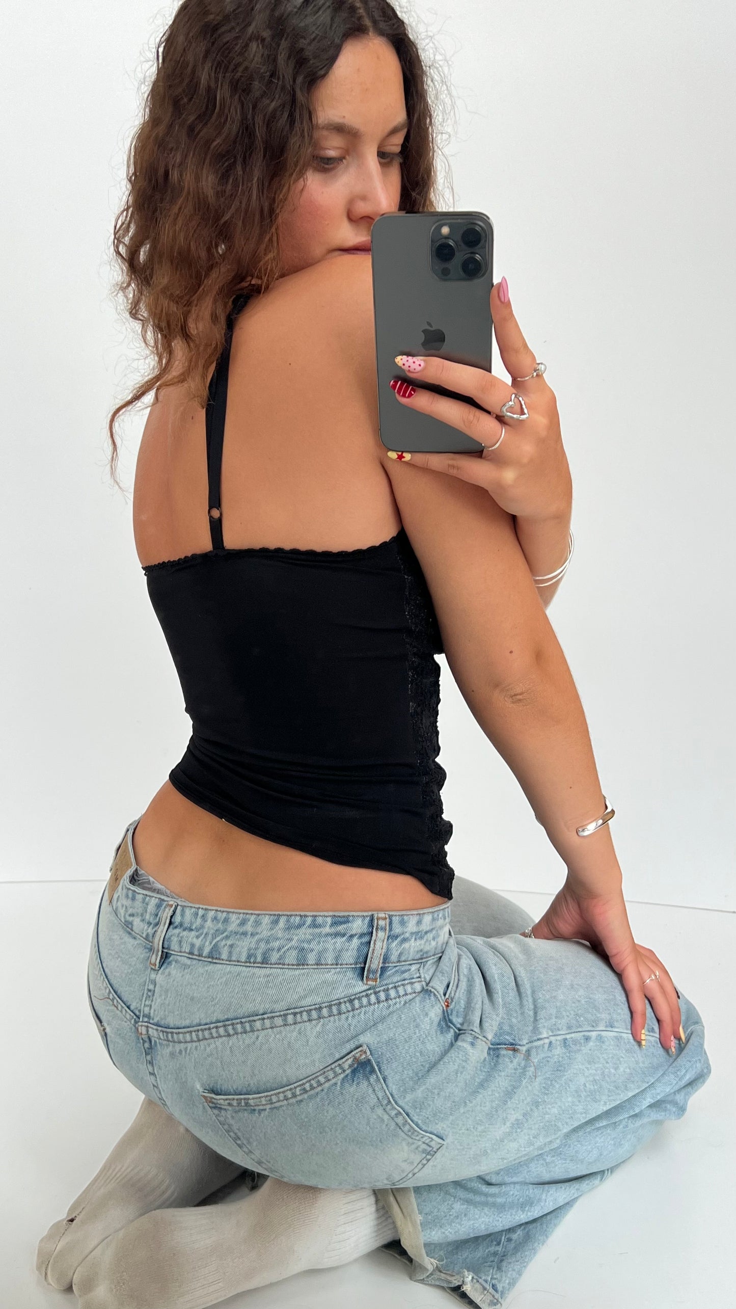 00s black lace corset cami- size S