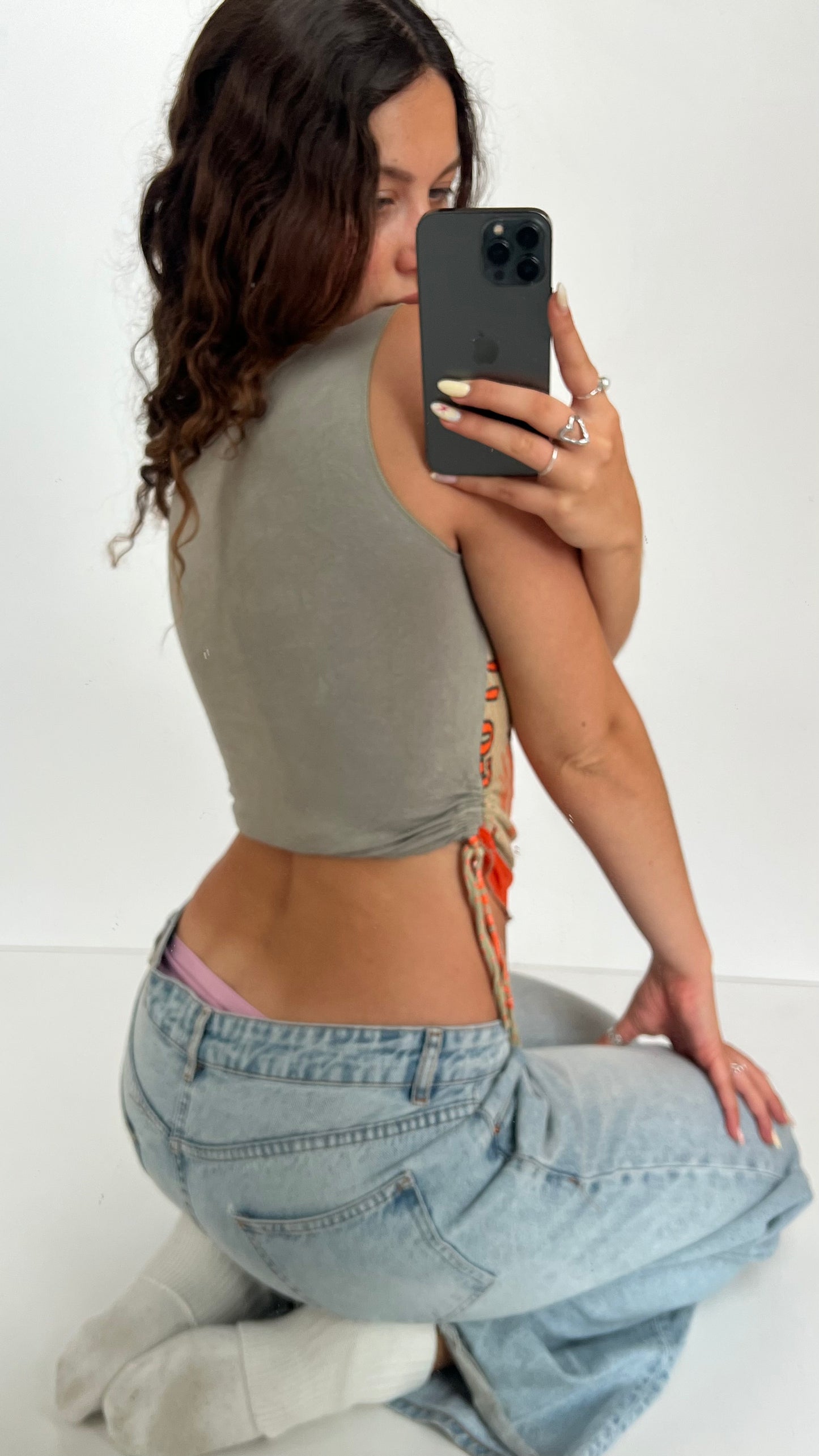 00s khaki orange tank top- size S