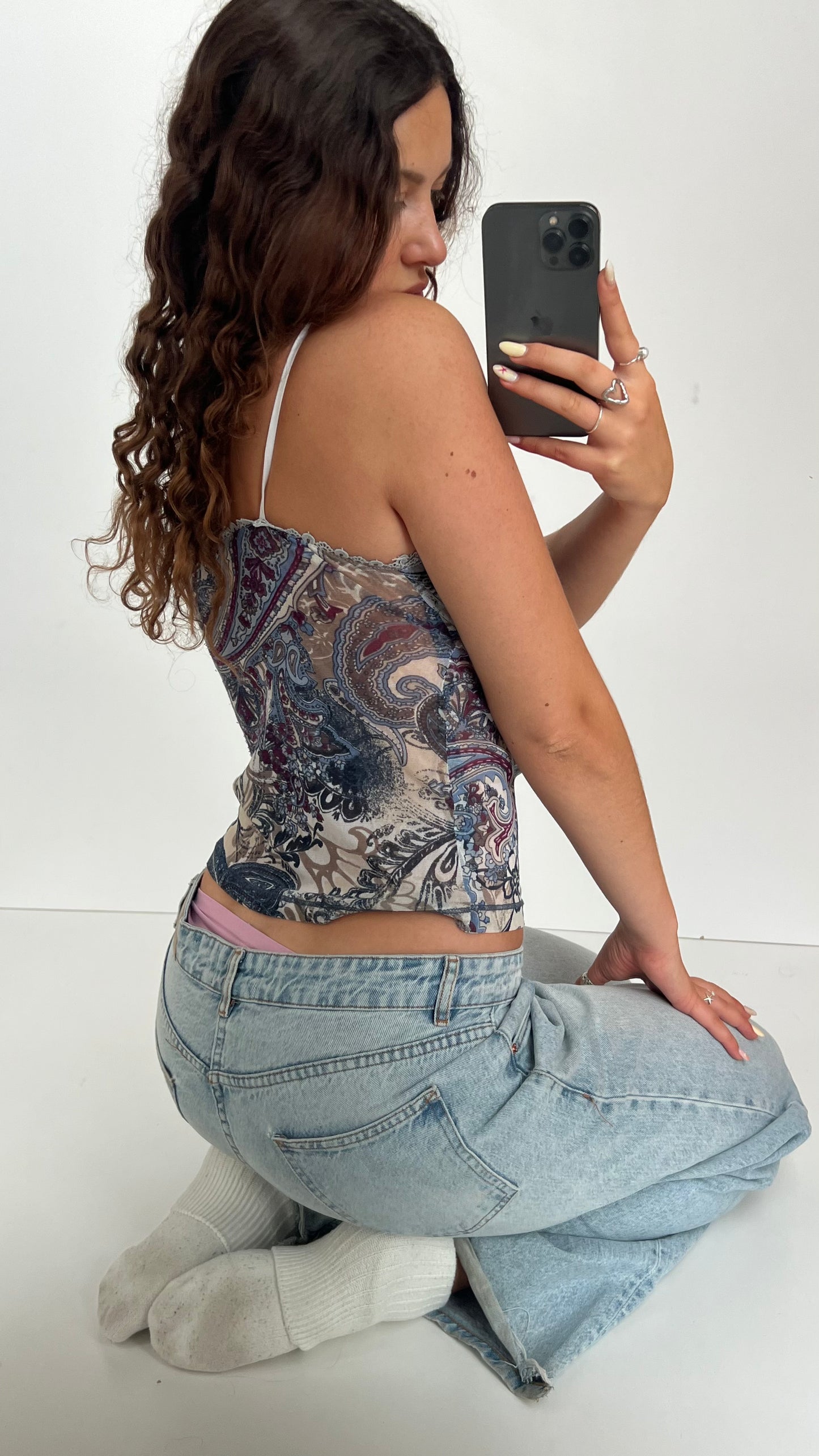 00s blue paisley mesh cami- size S