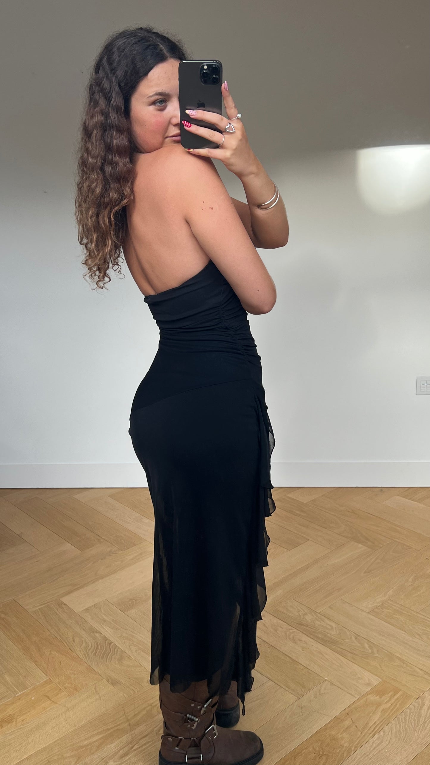 00s black mesh maxi dress- size S