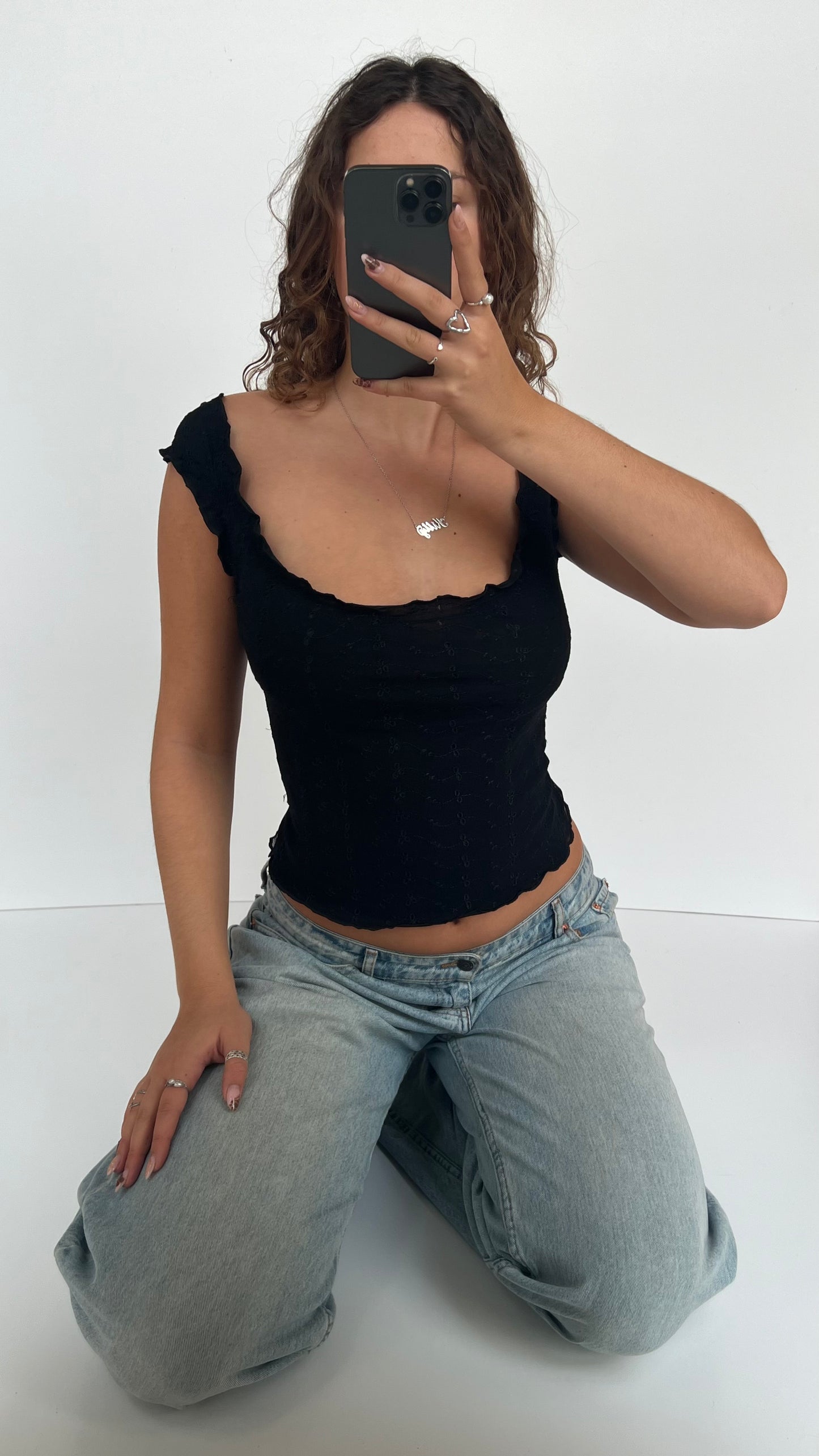 00s black milkmaid top- size S/M