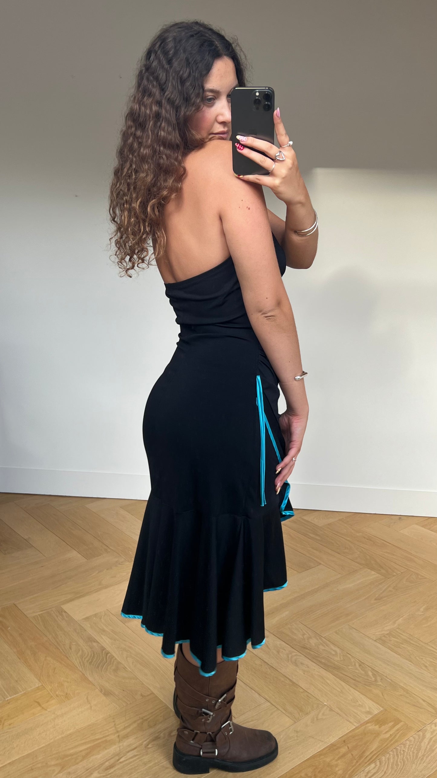00s black blue midi dress- size XL