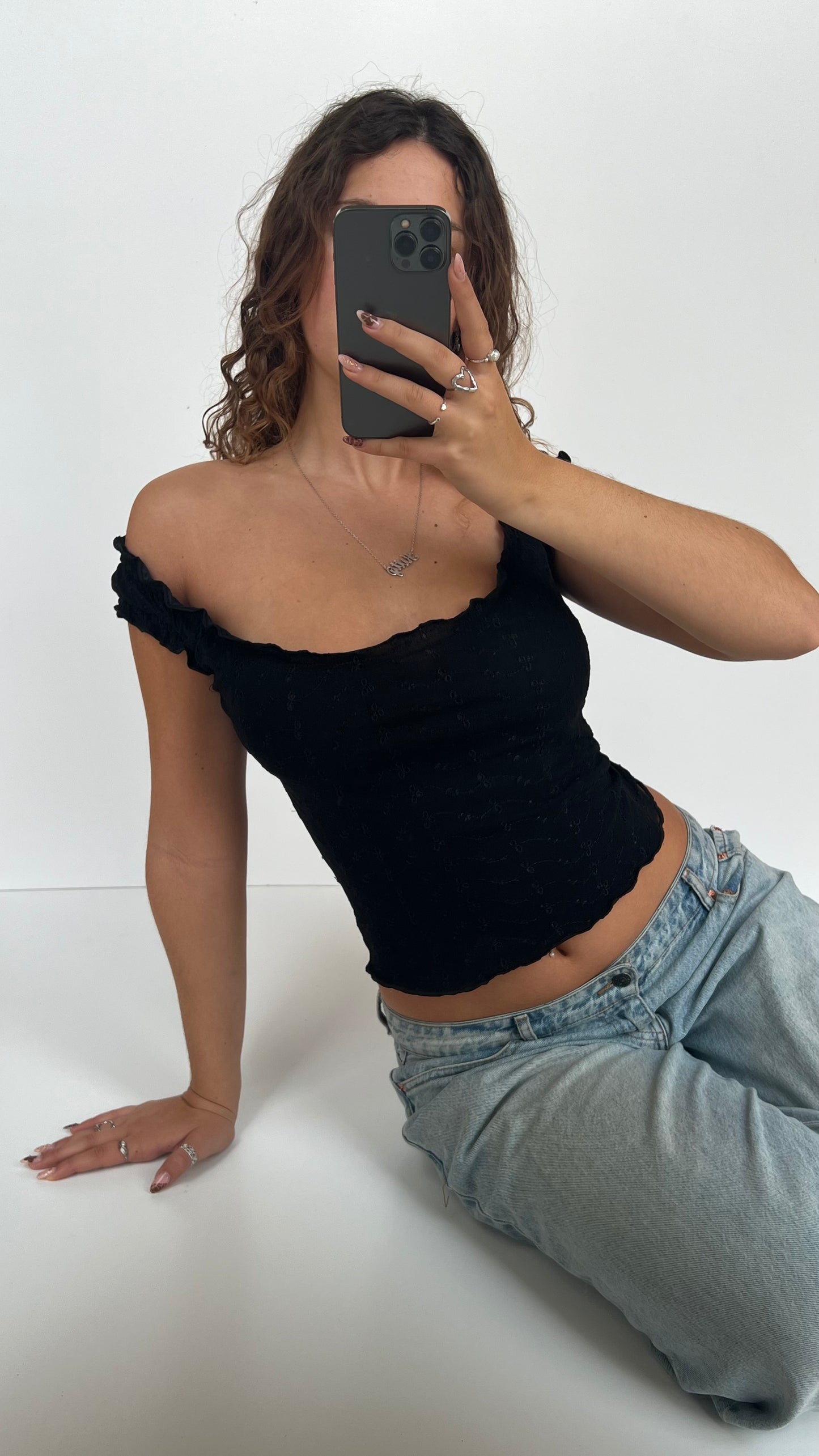 00s black milkmaid top- size S/M