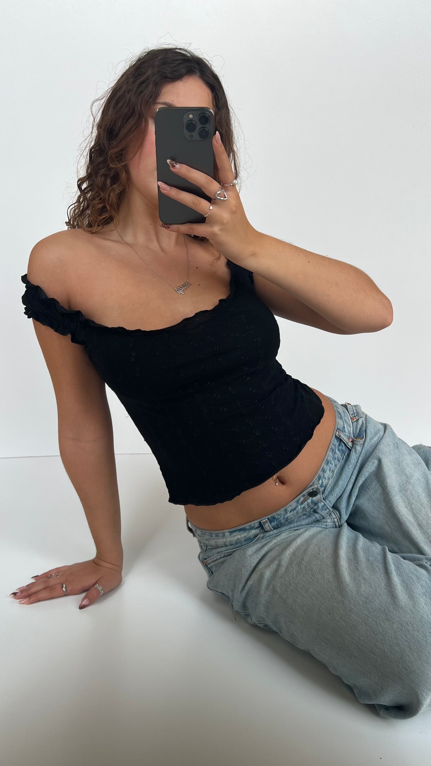 00s black milkmaid top- size S/M