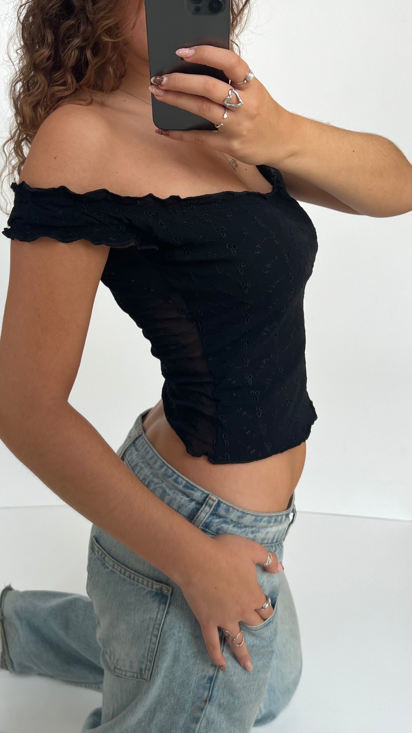 00s black milkmaid top- size S/M