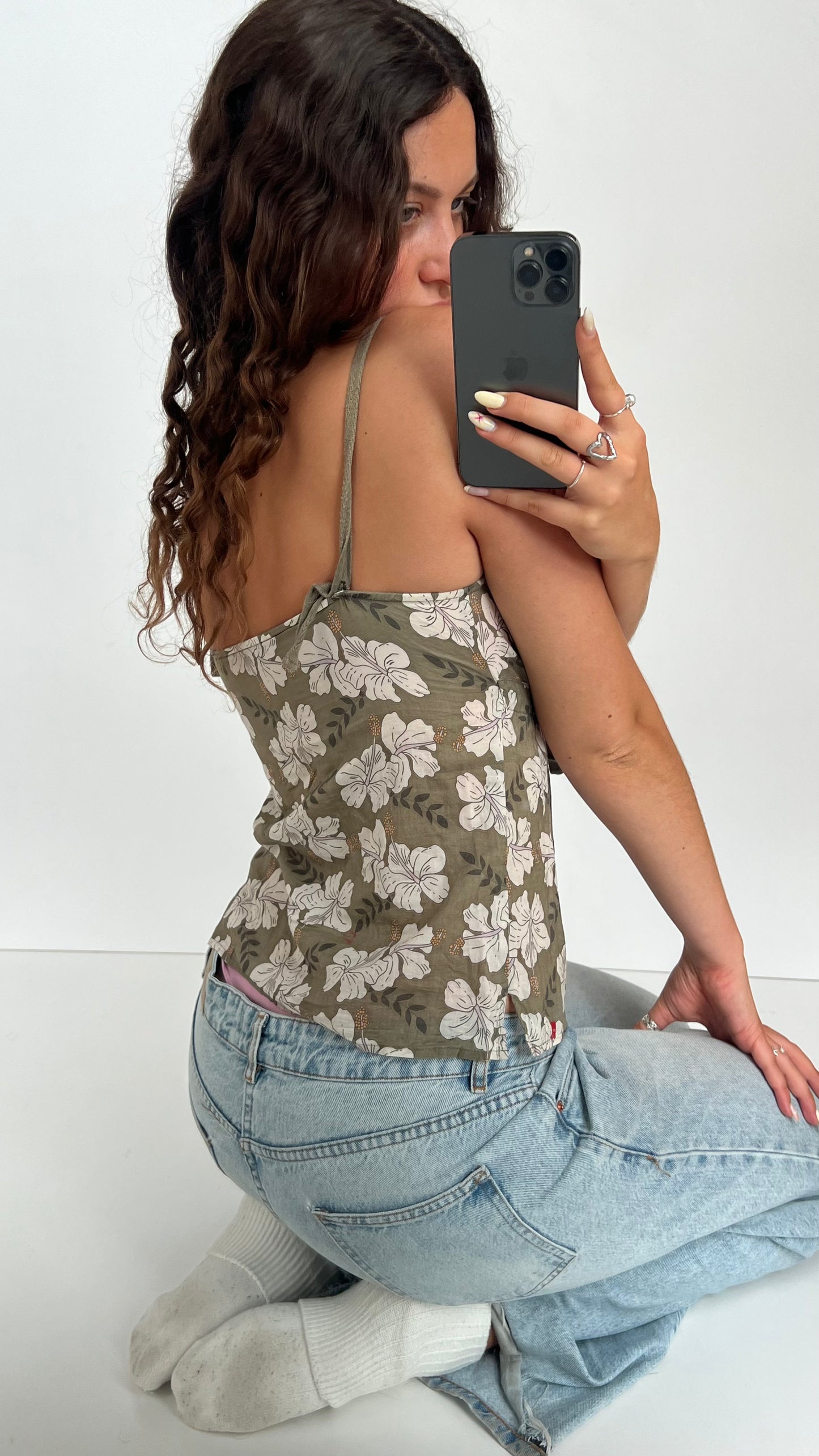 00s green floral cami- size S