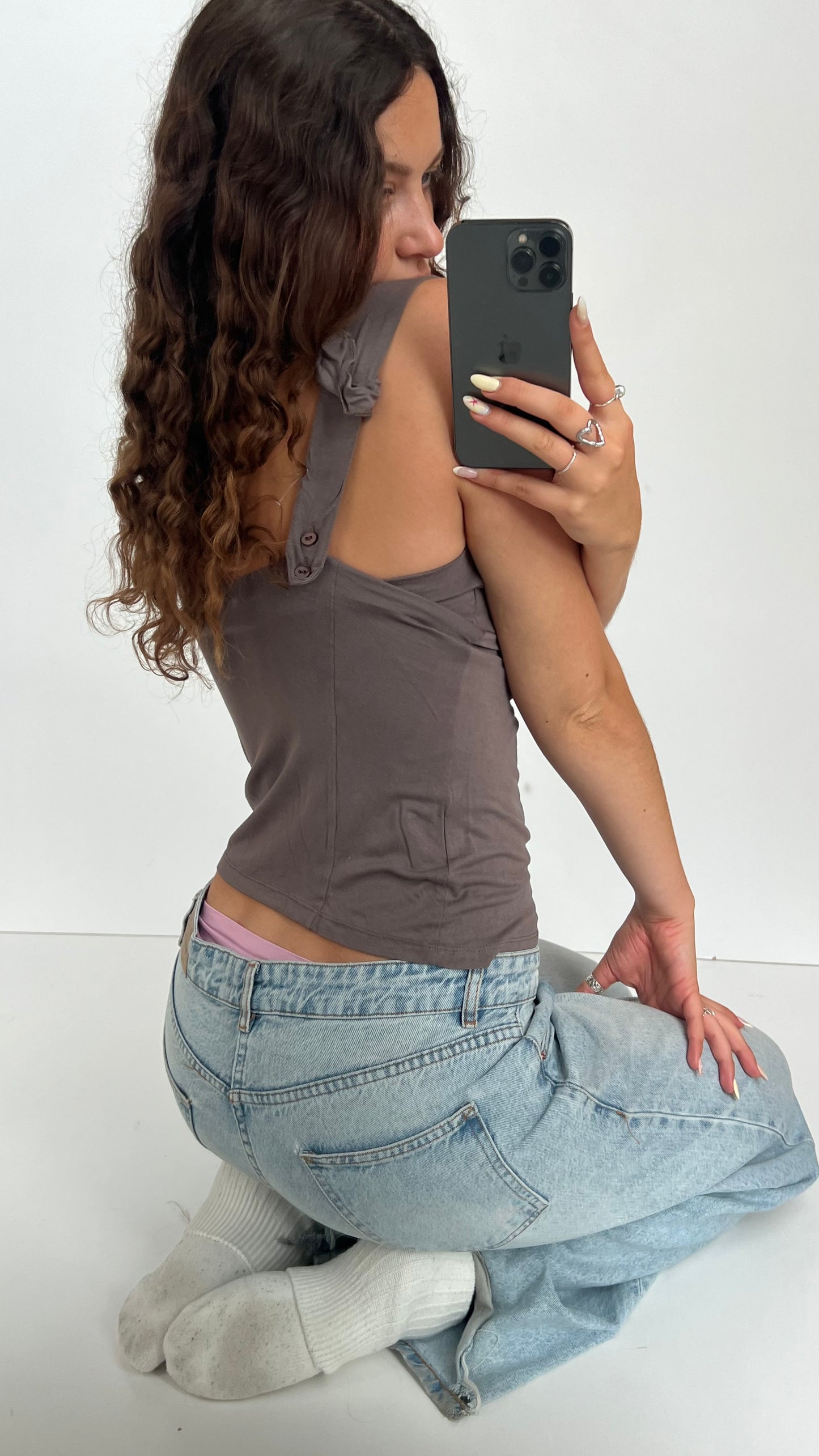 00s brown button cami- size S/M
