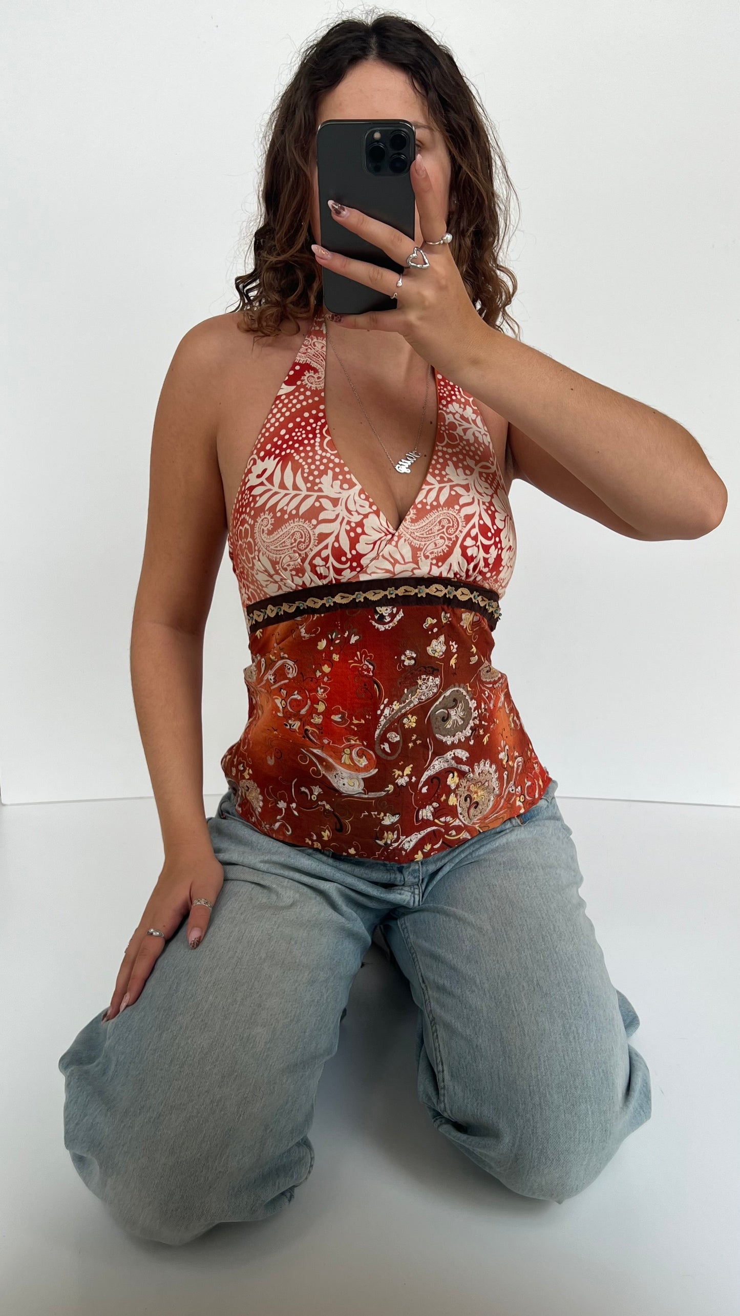 00s orange paisley cami- size S
