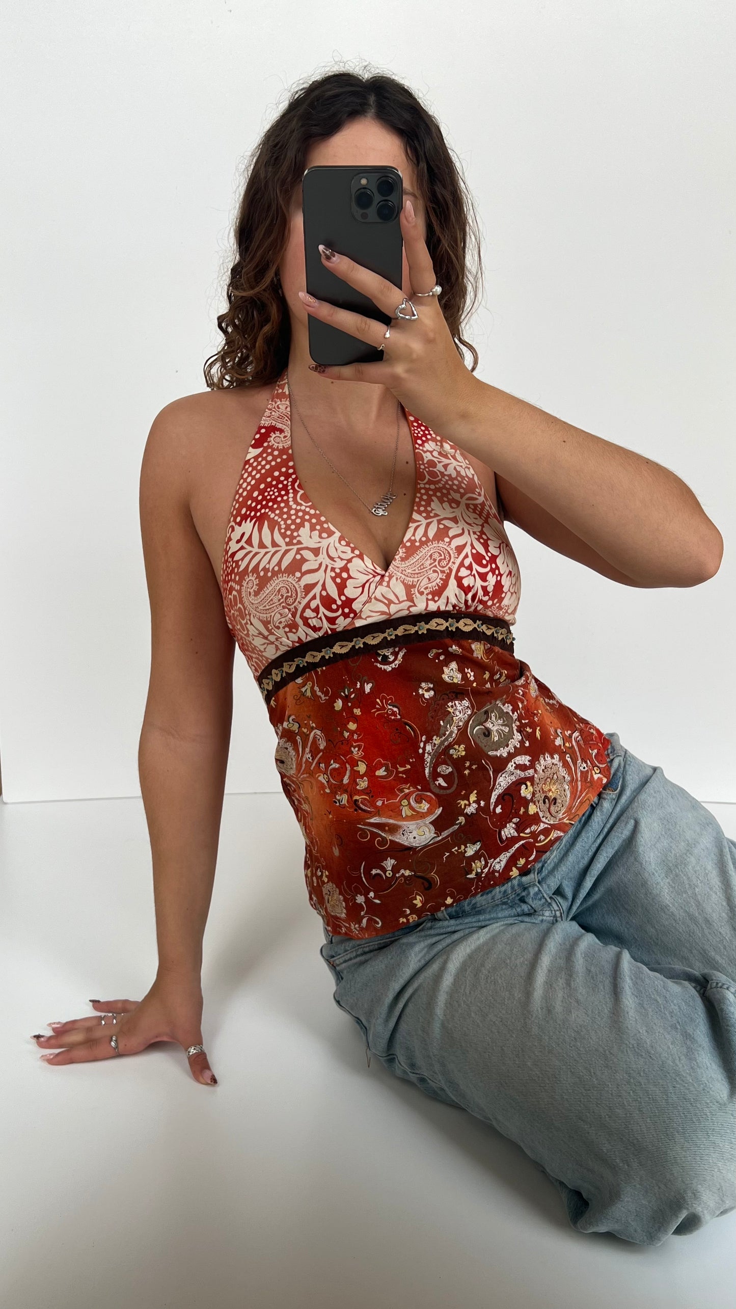 00s orange paisley cami- size S