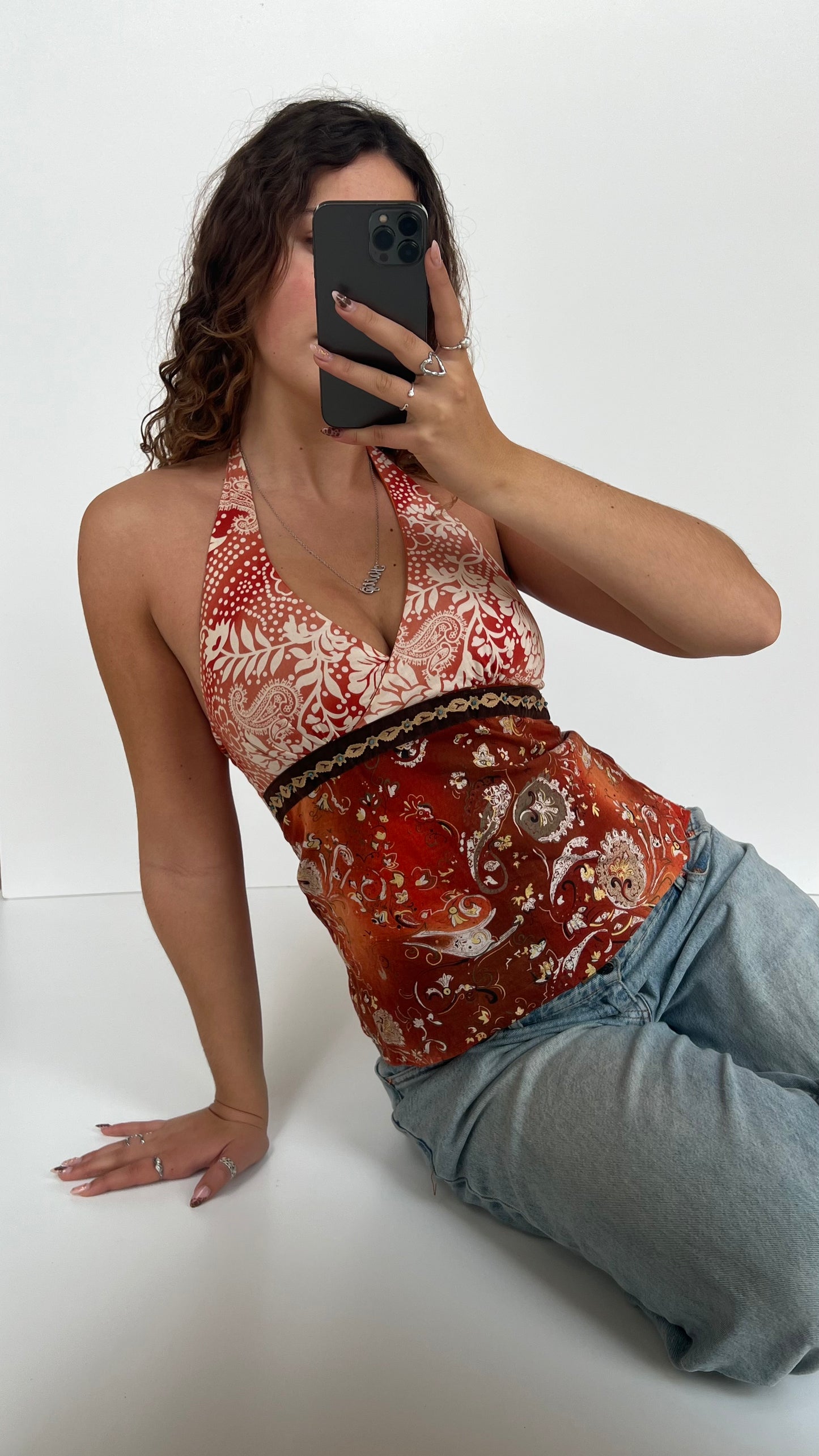 00s orange paisley cami- size S