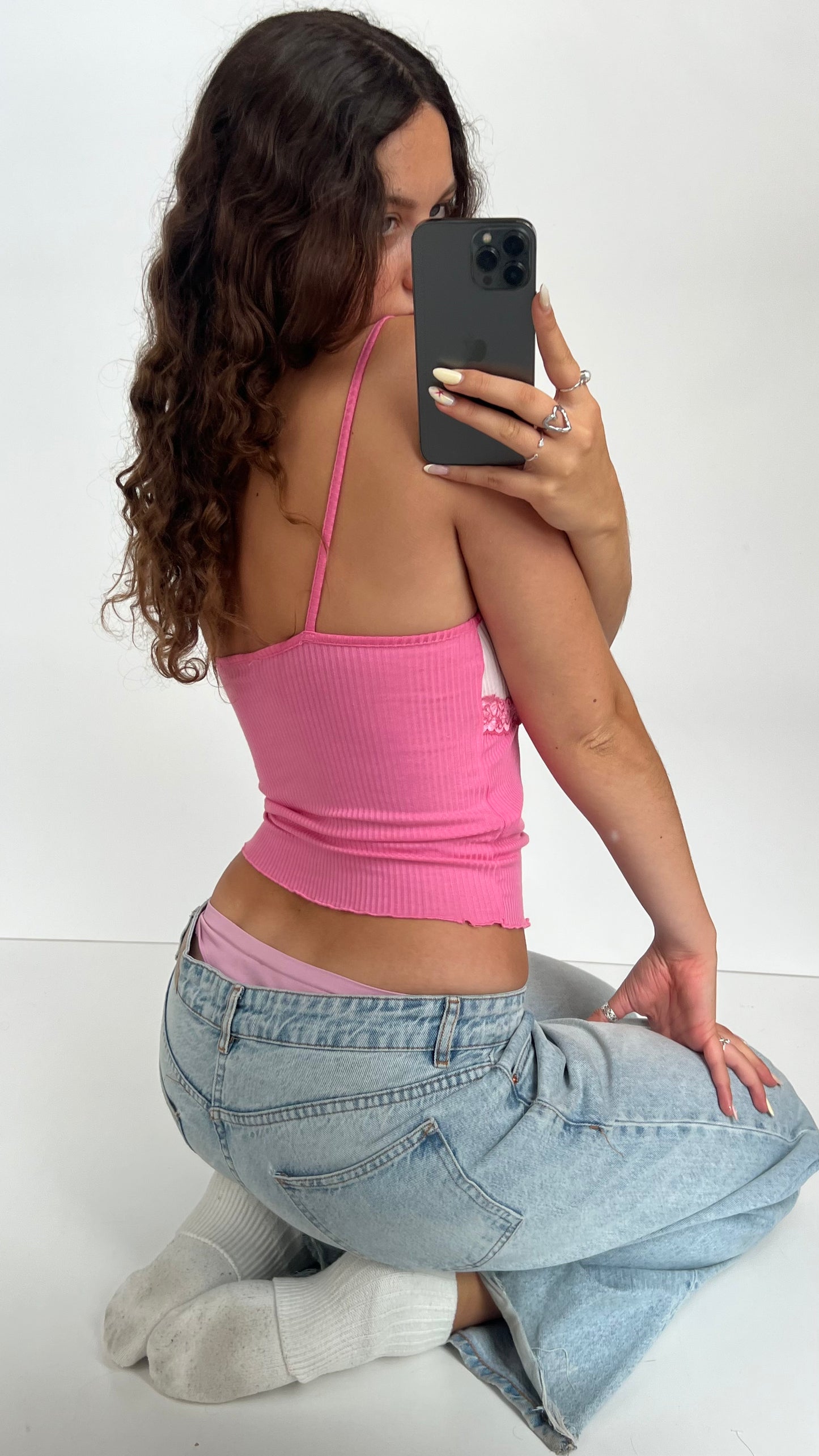 00s pink lace cami- size S