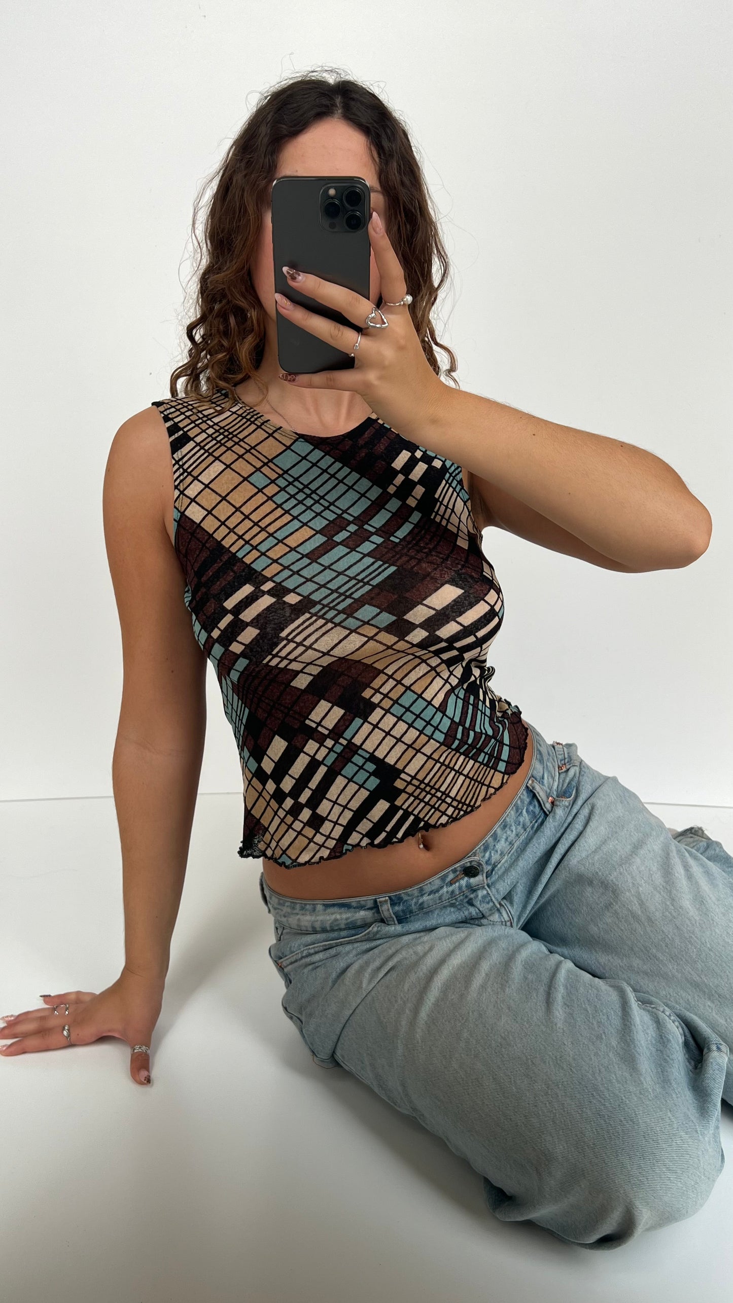 00s brown blue tank top- size L