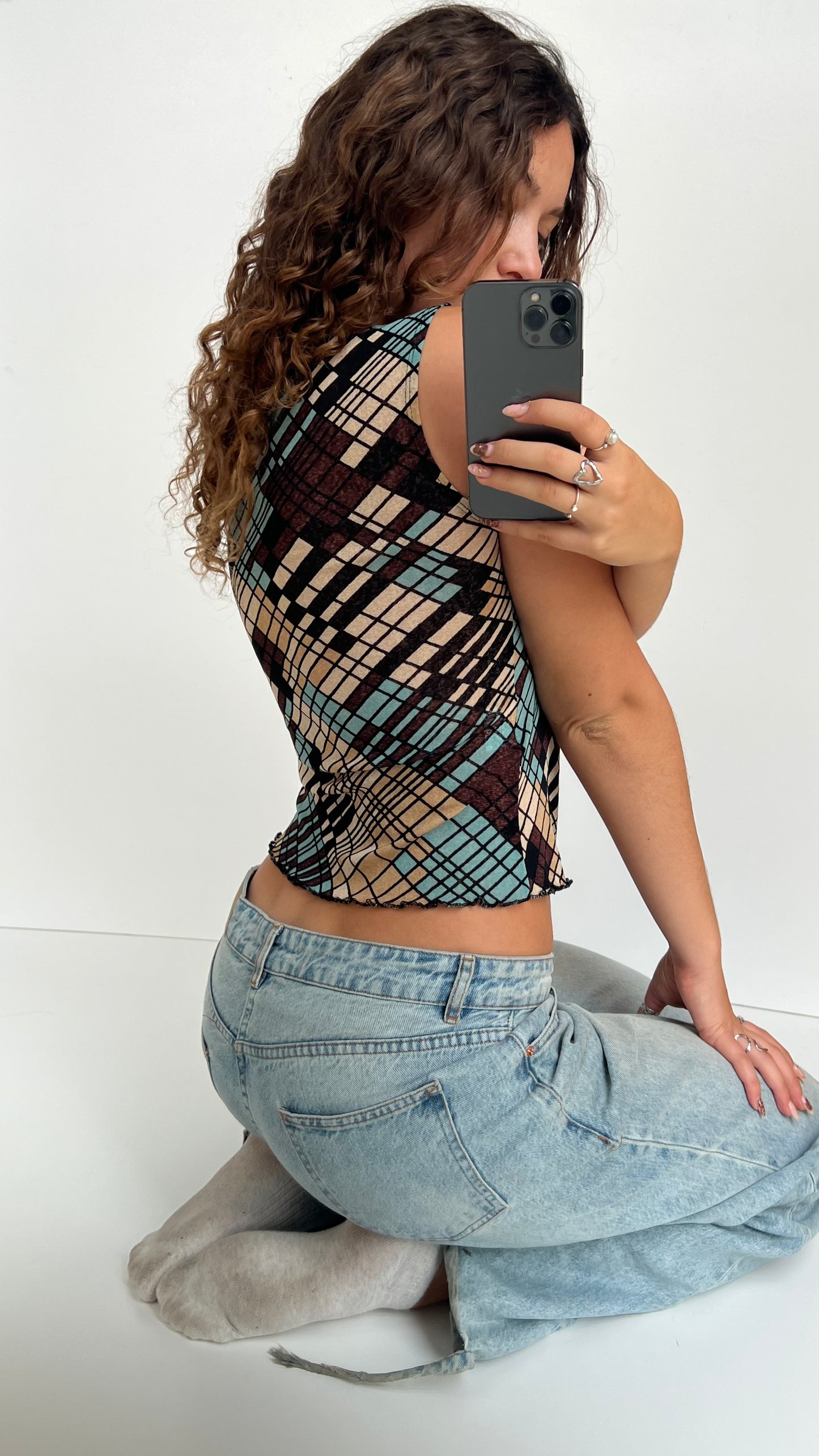 00s brown blue tank top- size L