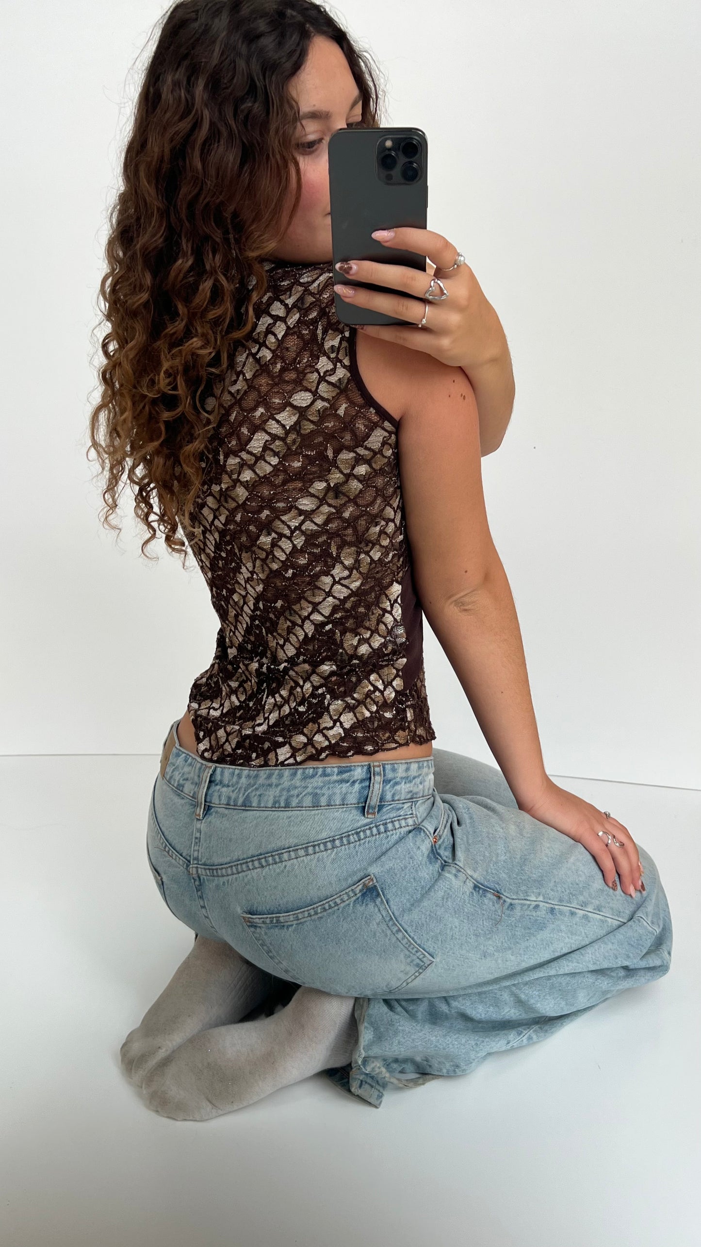 00s brown lace tank top- size M