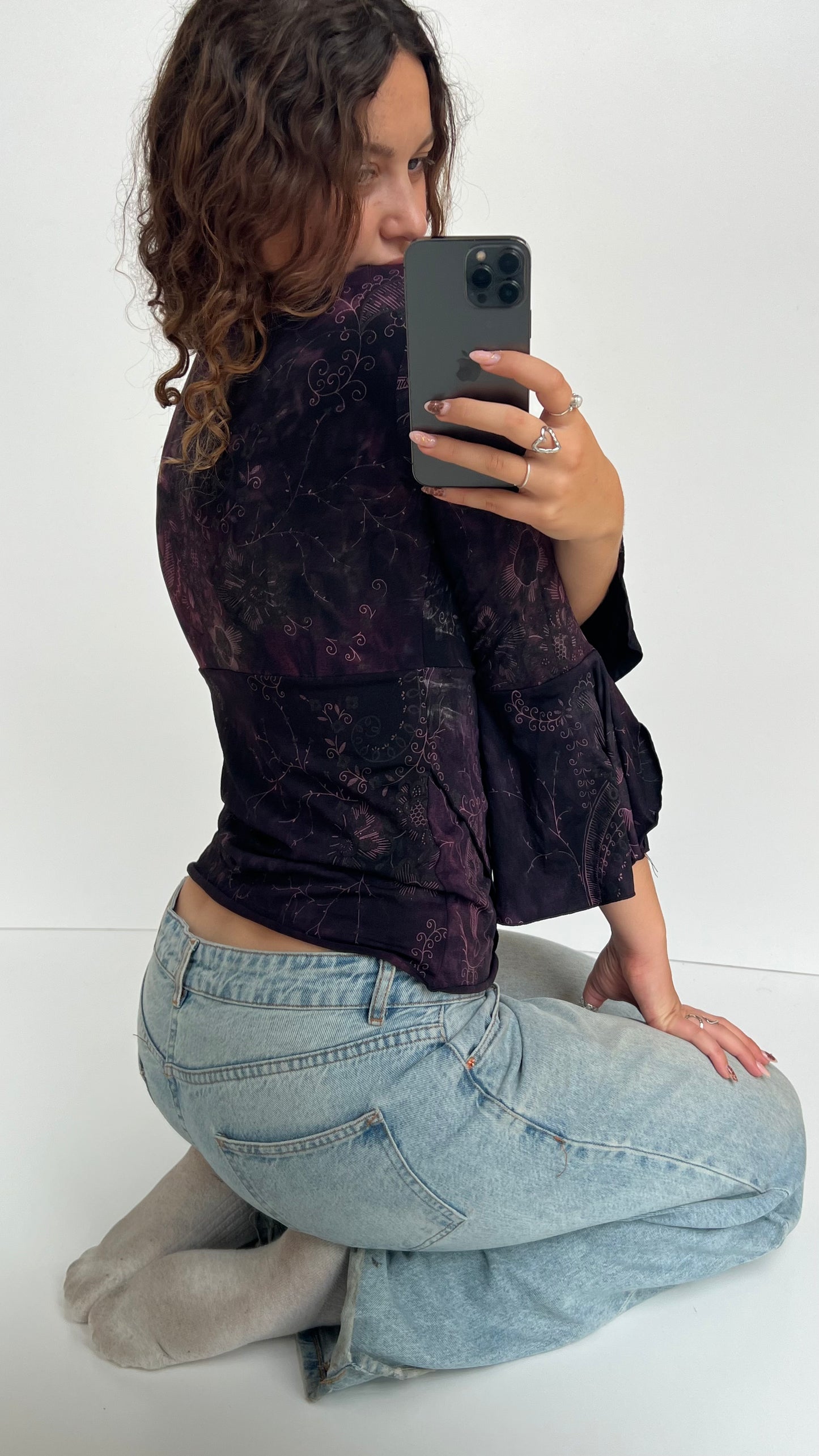 00s purple flared long sleeve top- size S