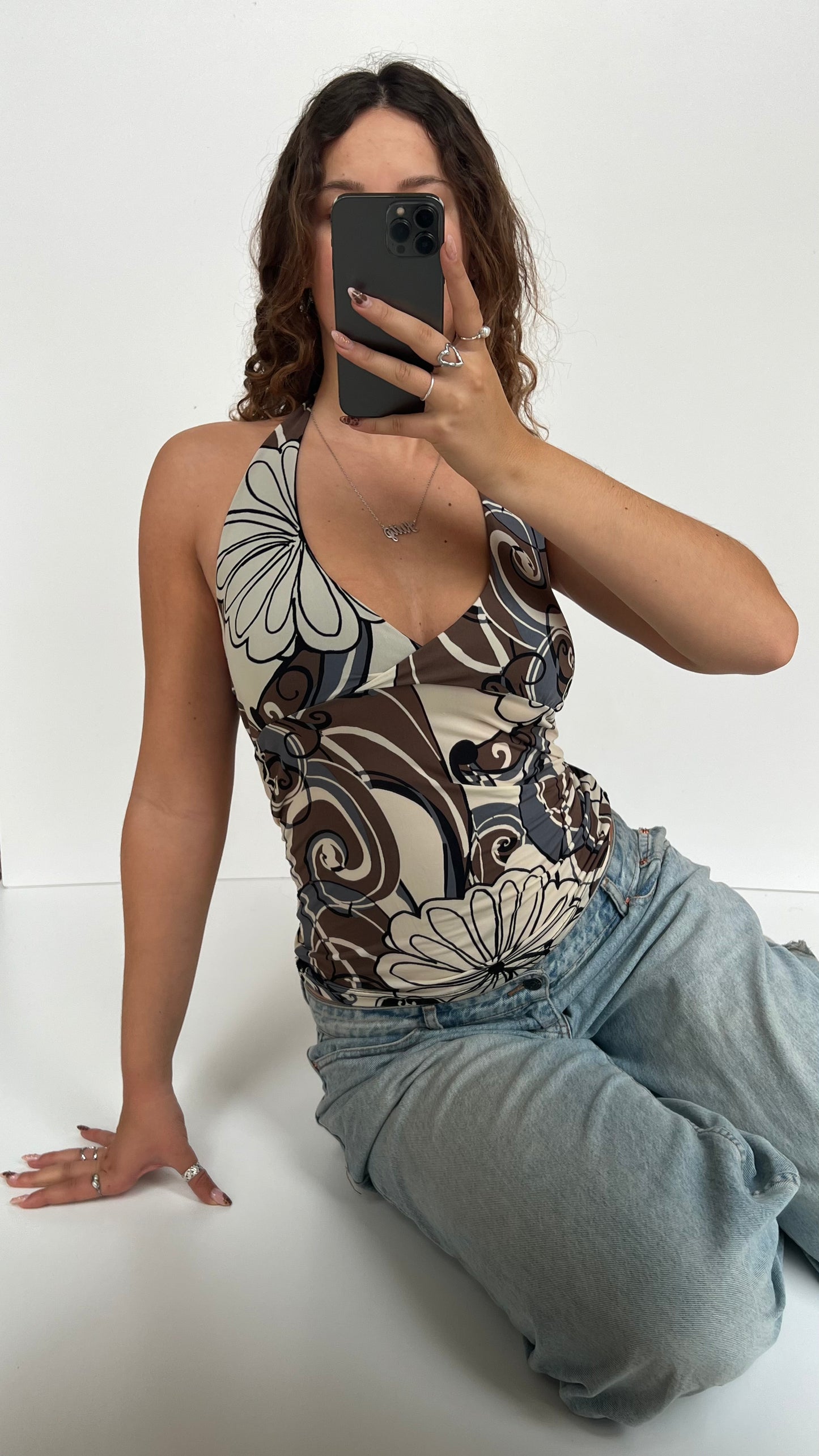00s brown floral halter cami- size S