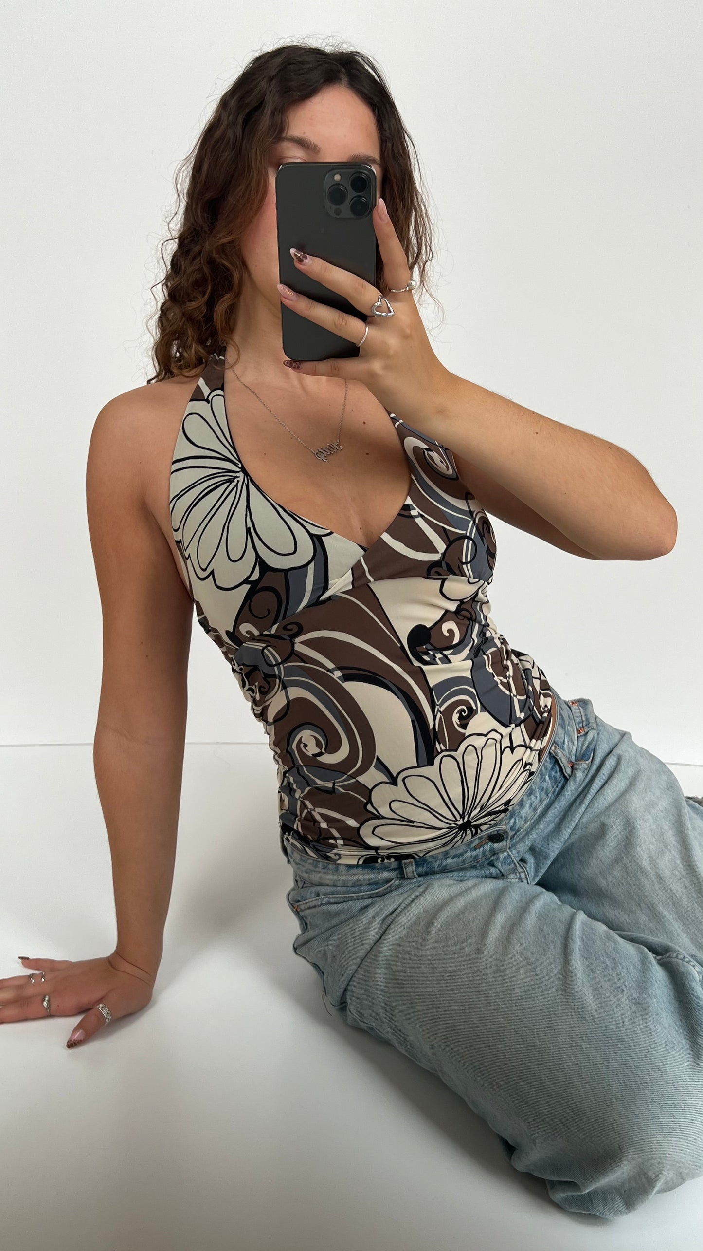 00s brown floral halter cami- size S