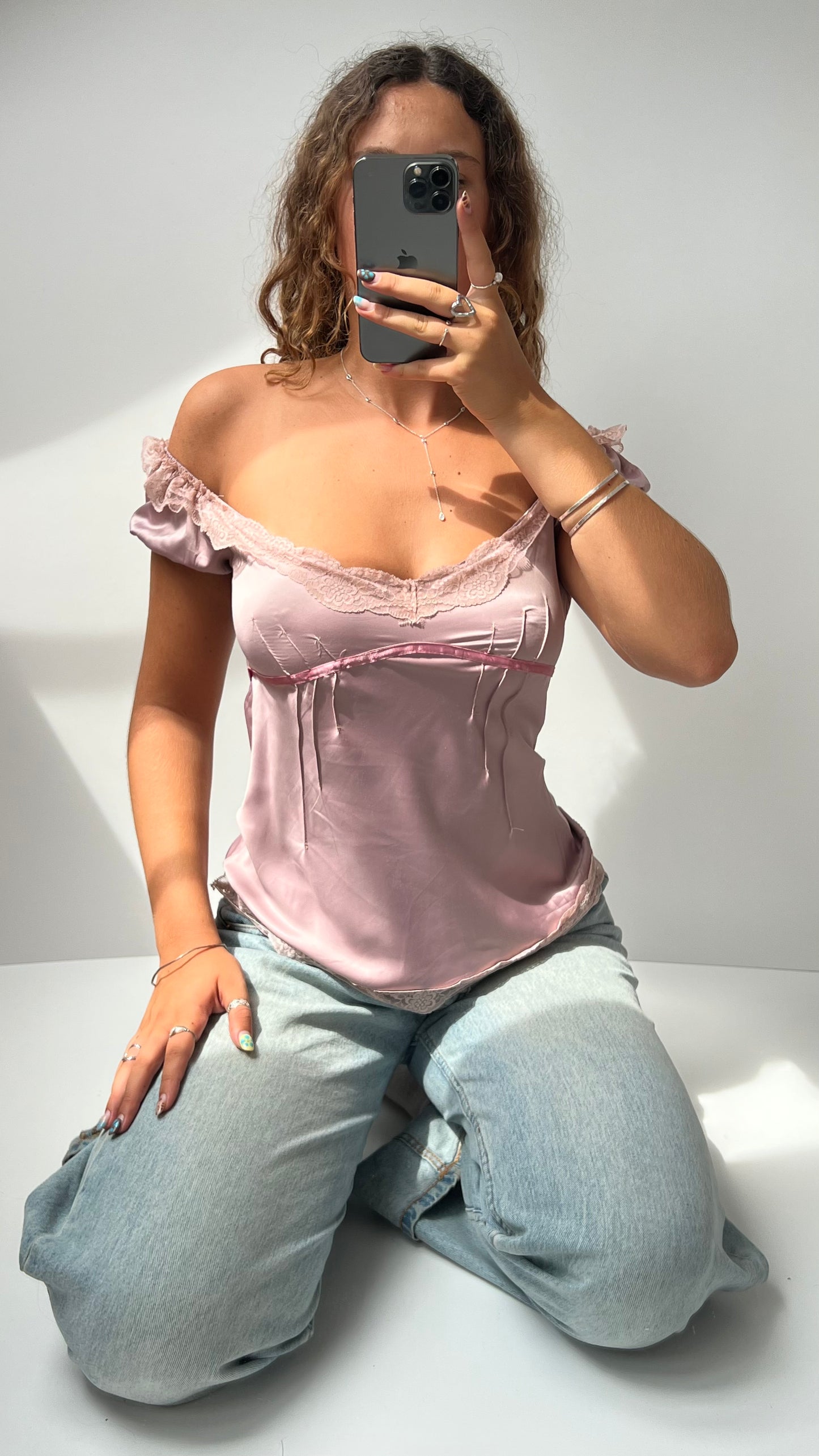 00s baby pink satin babydoll top- size M