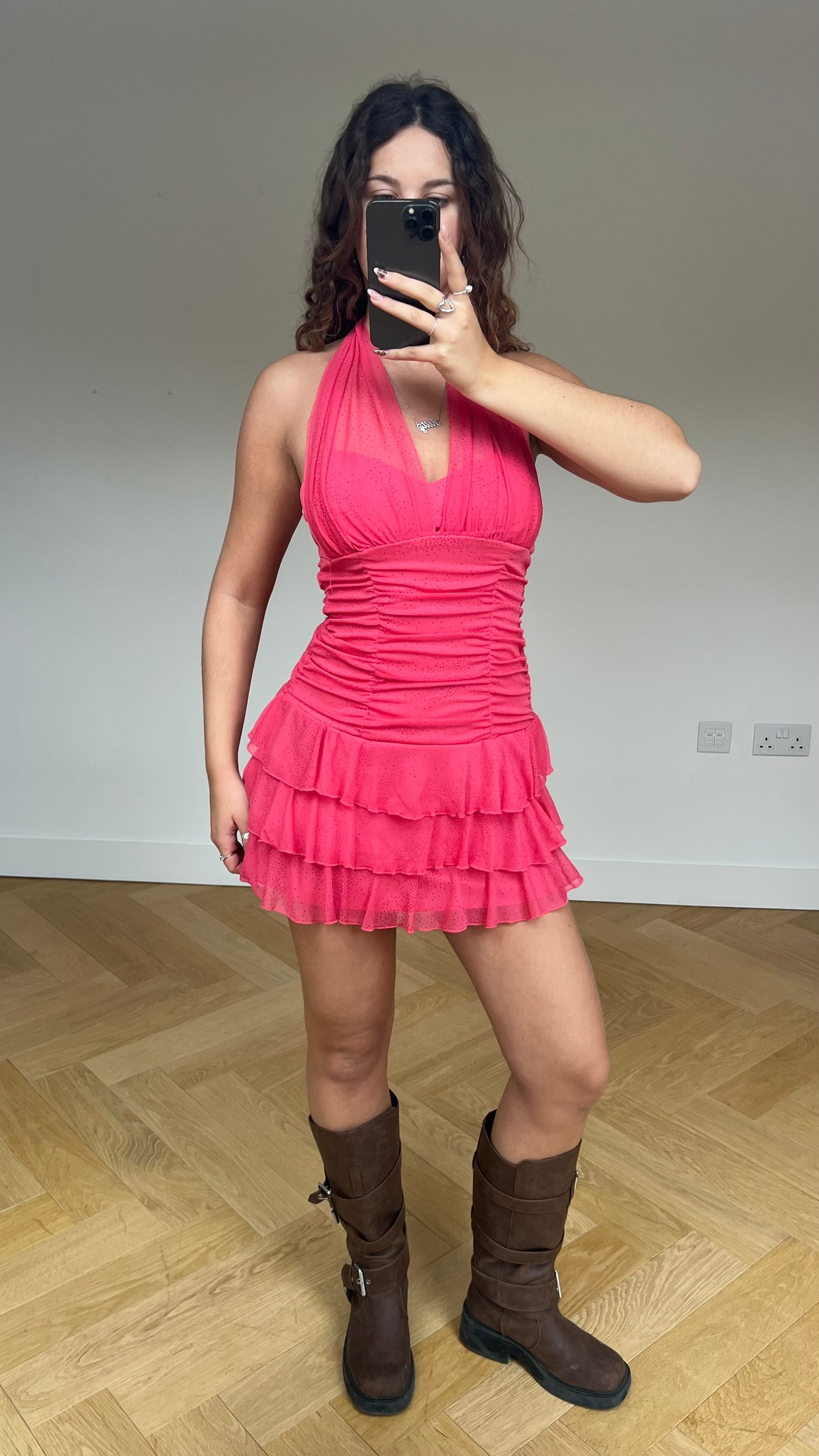 00s pink glitter mini dress- size S