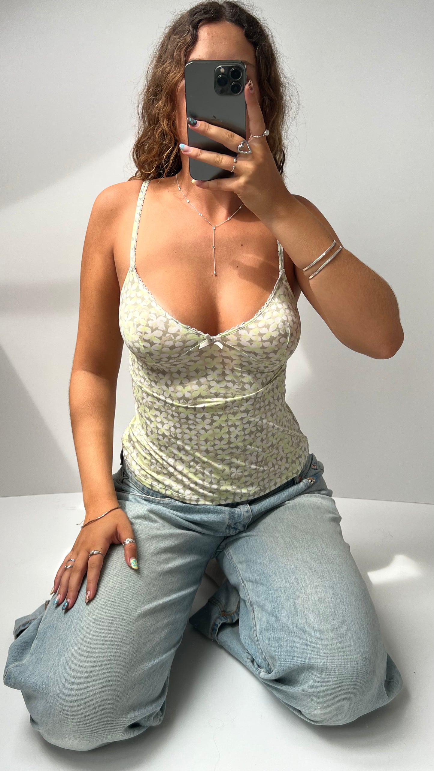 00s green patterned cami- size M