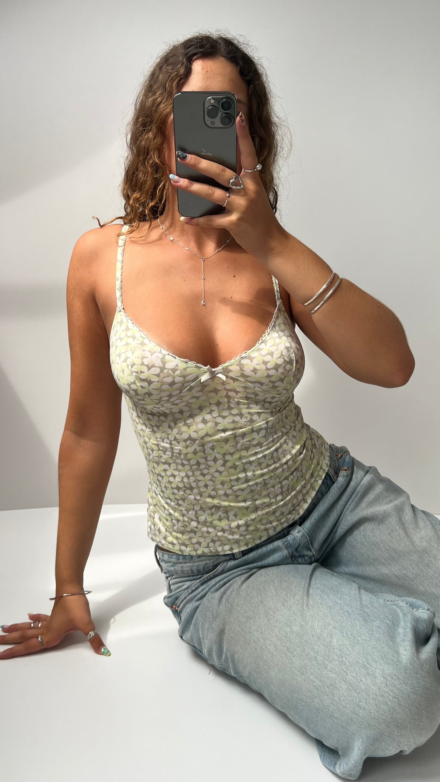 00s green patterned cami- size M