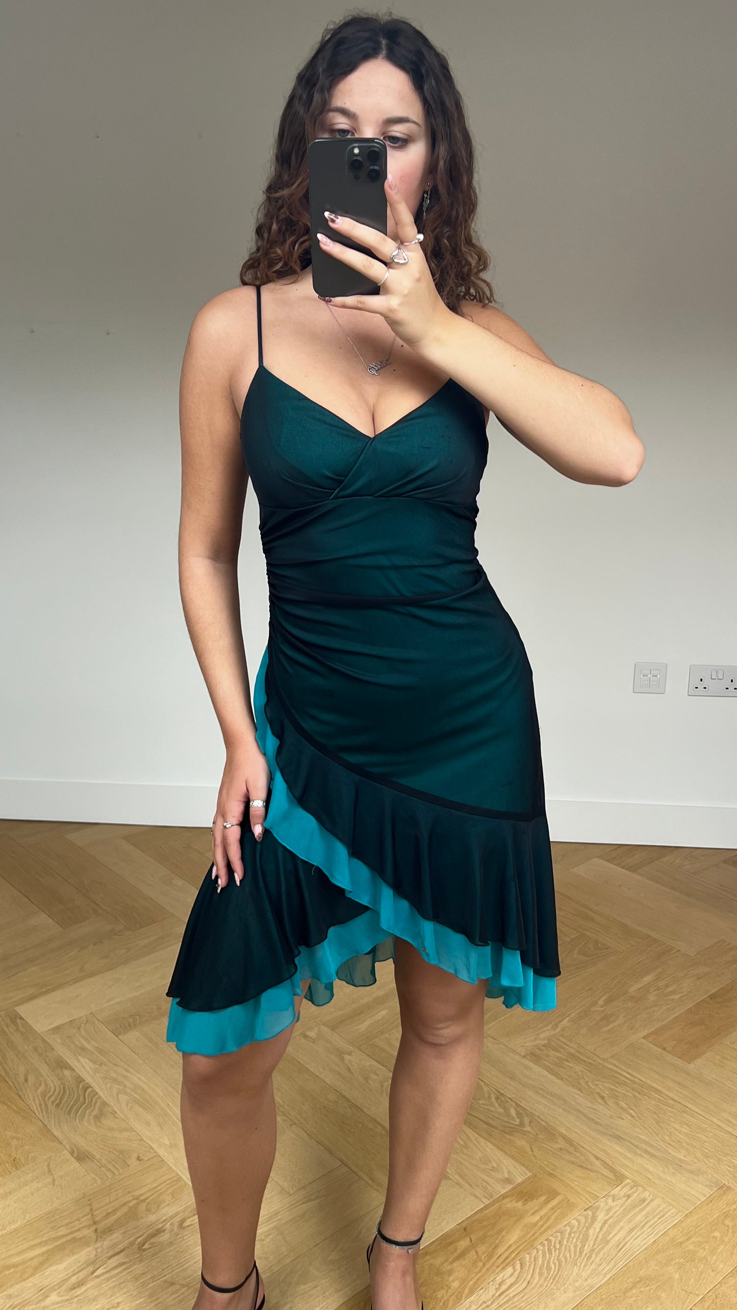 00s blue black midi dress- size S/M