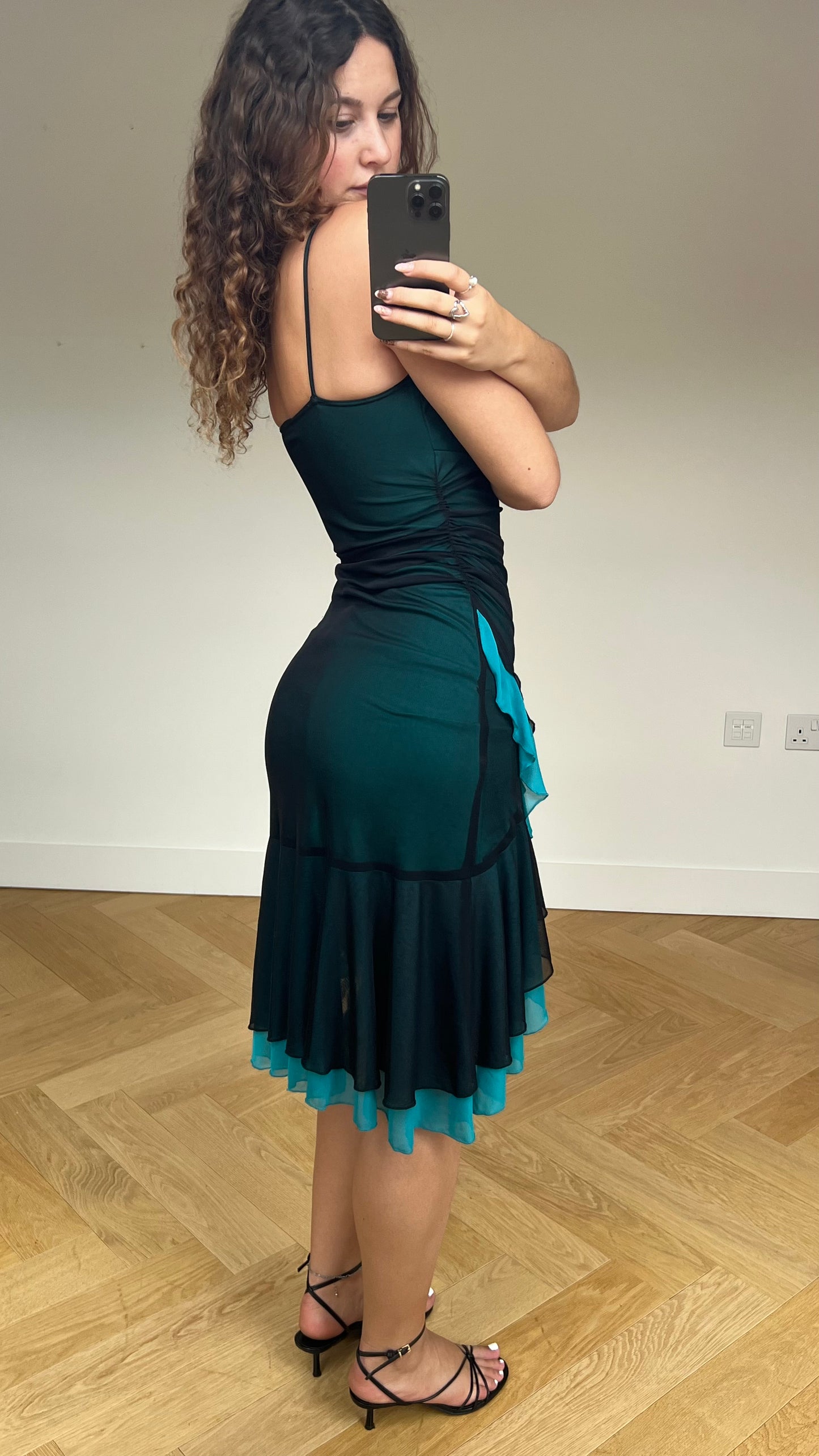 00s blue black midi dress- size S/M