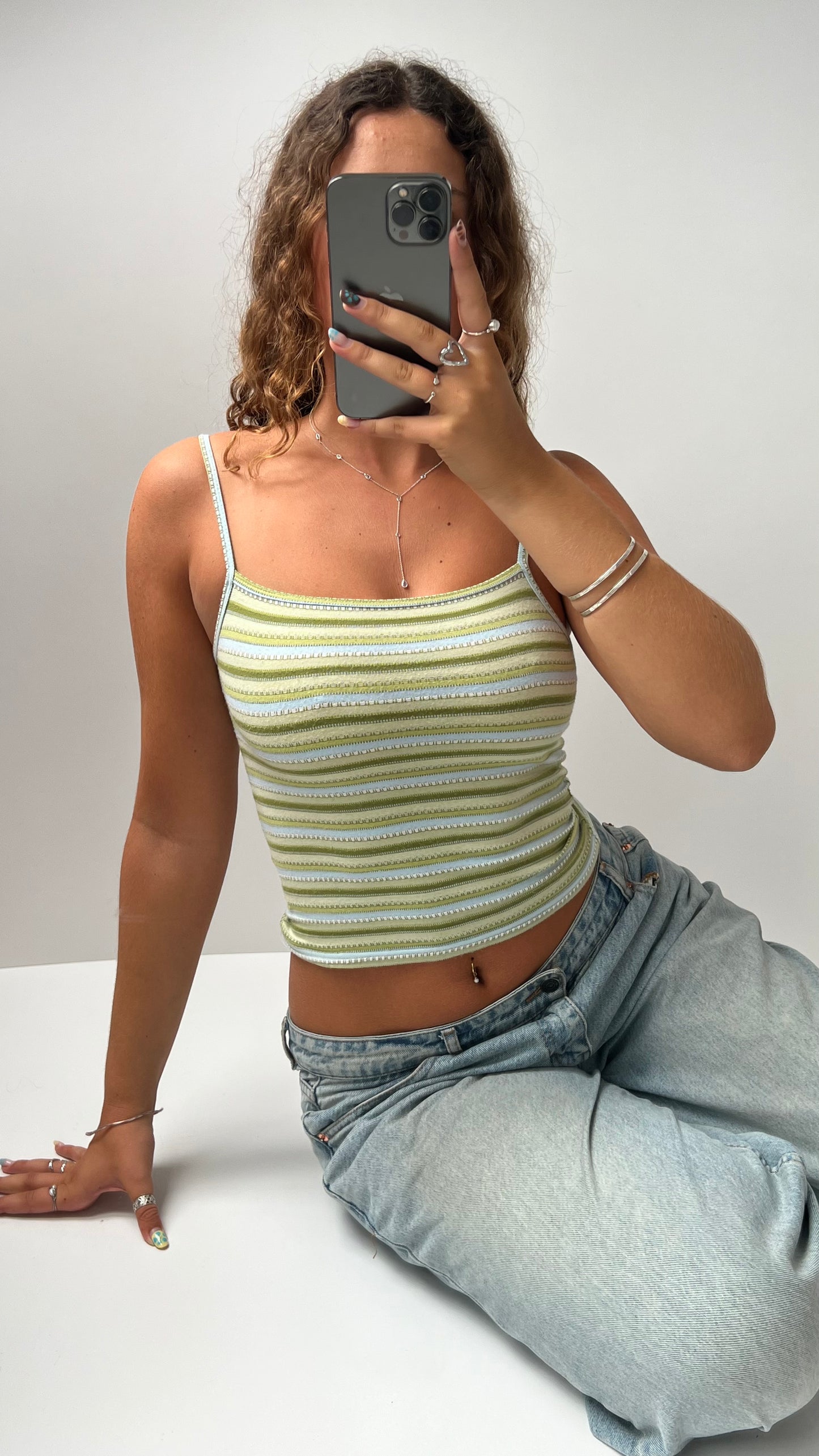 00s green striped cami- size S