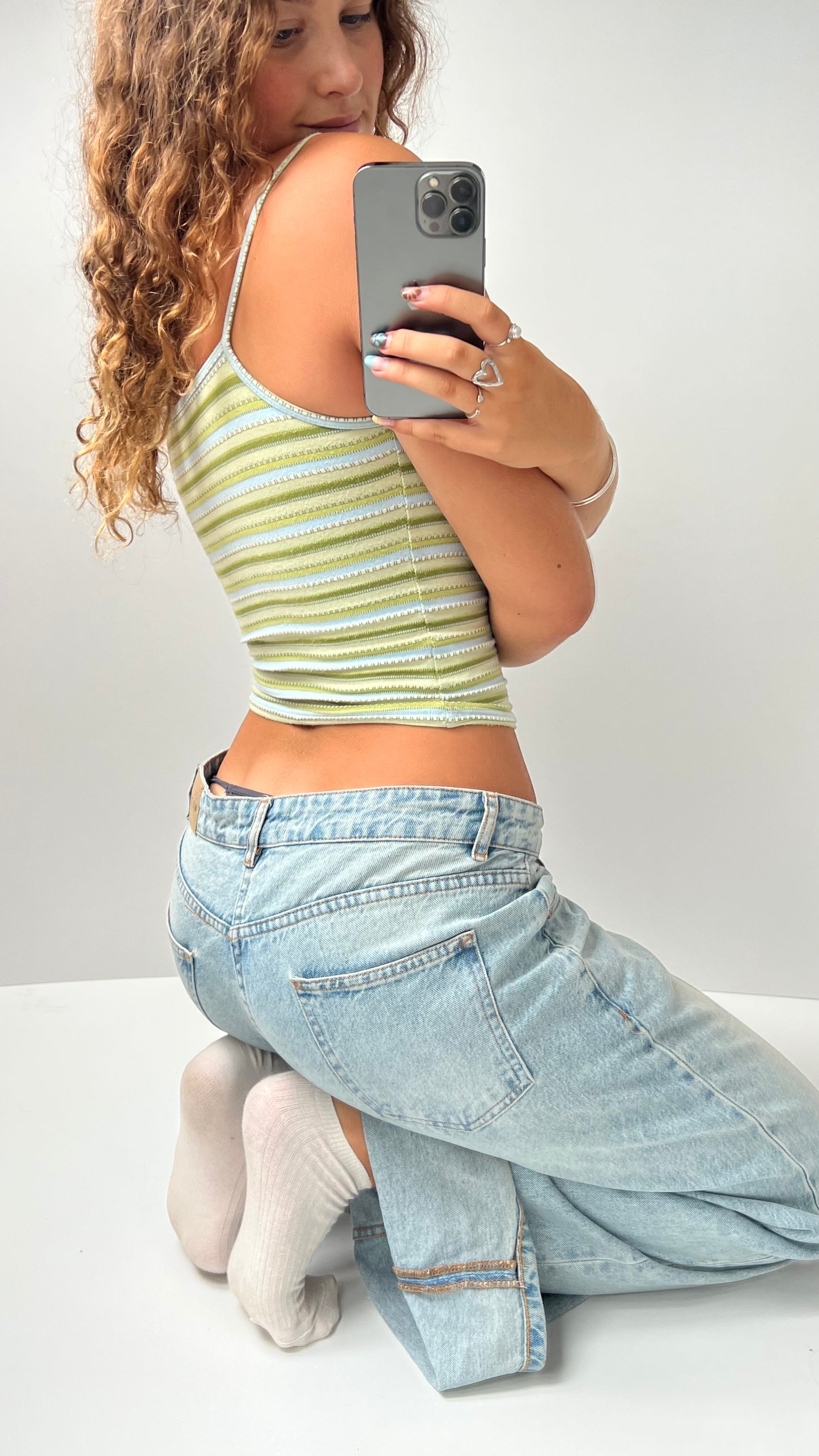 00s green striped cami- size S