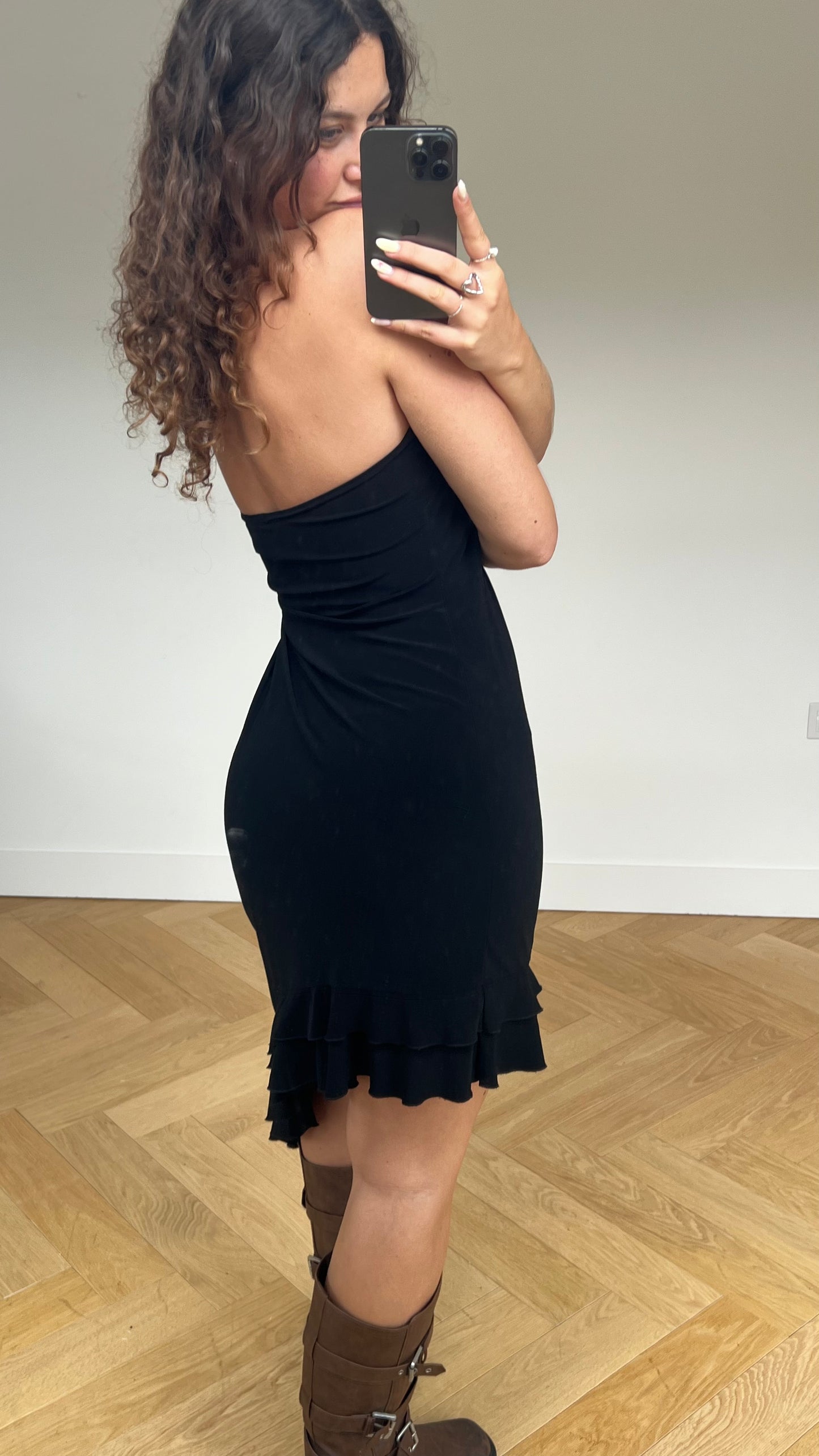 00s black asymmetric midi dress- size XL