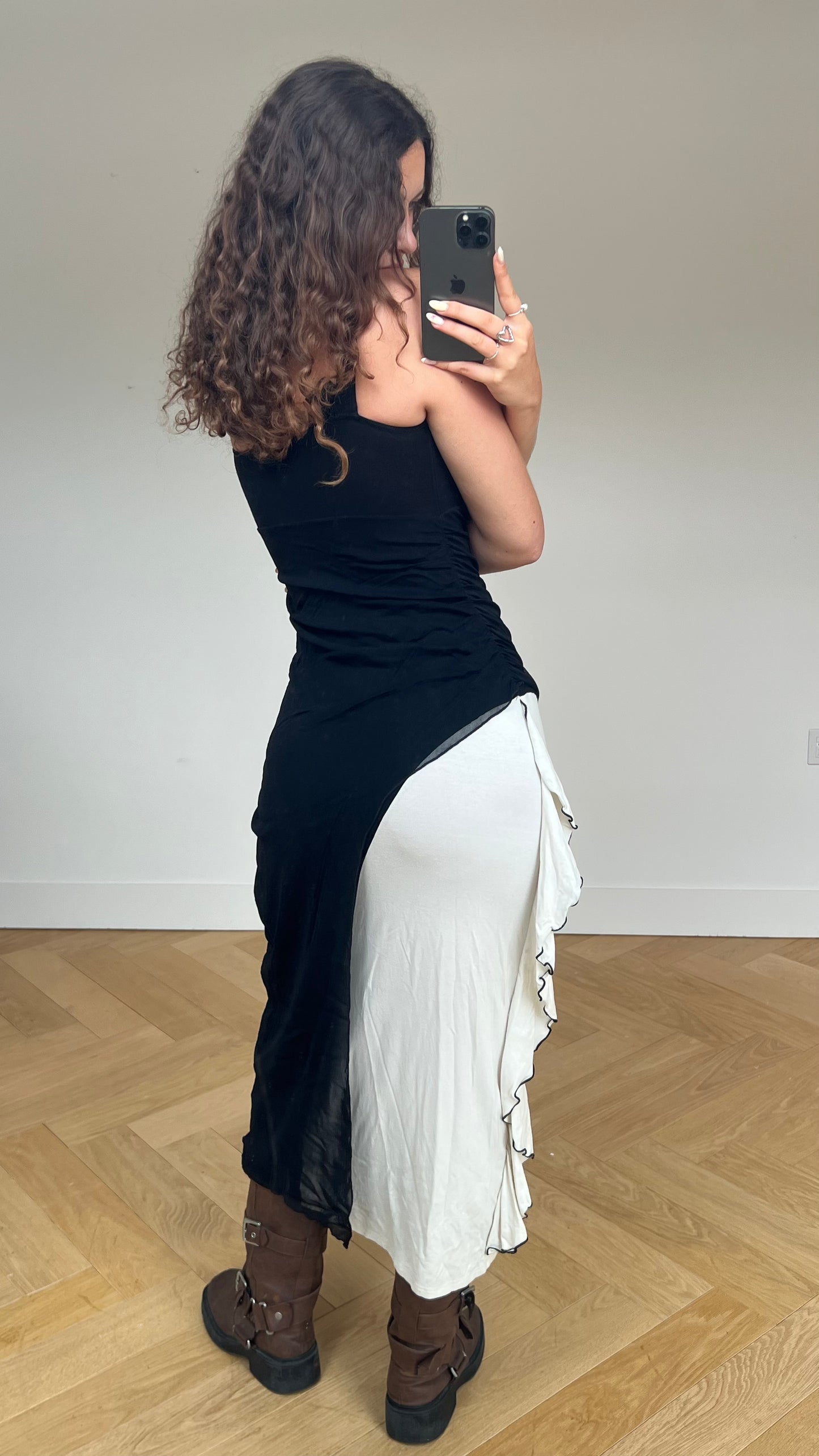 00s black white maxi dress- size M