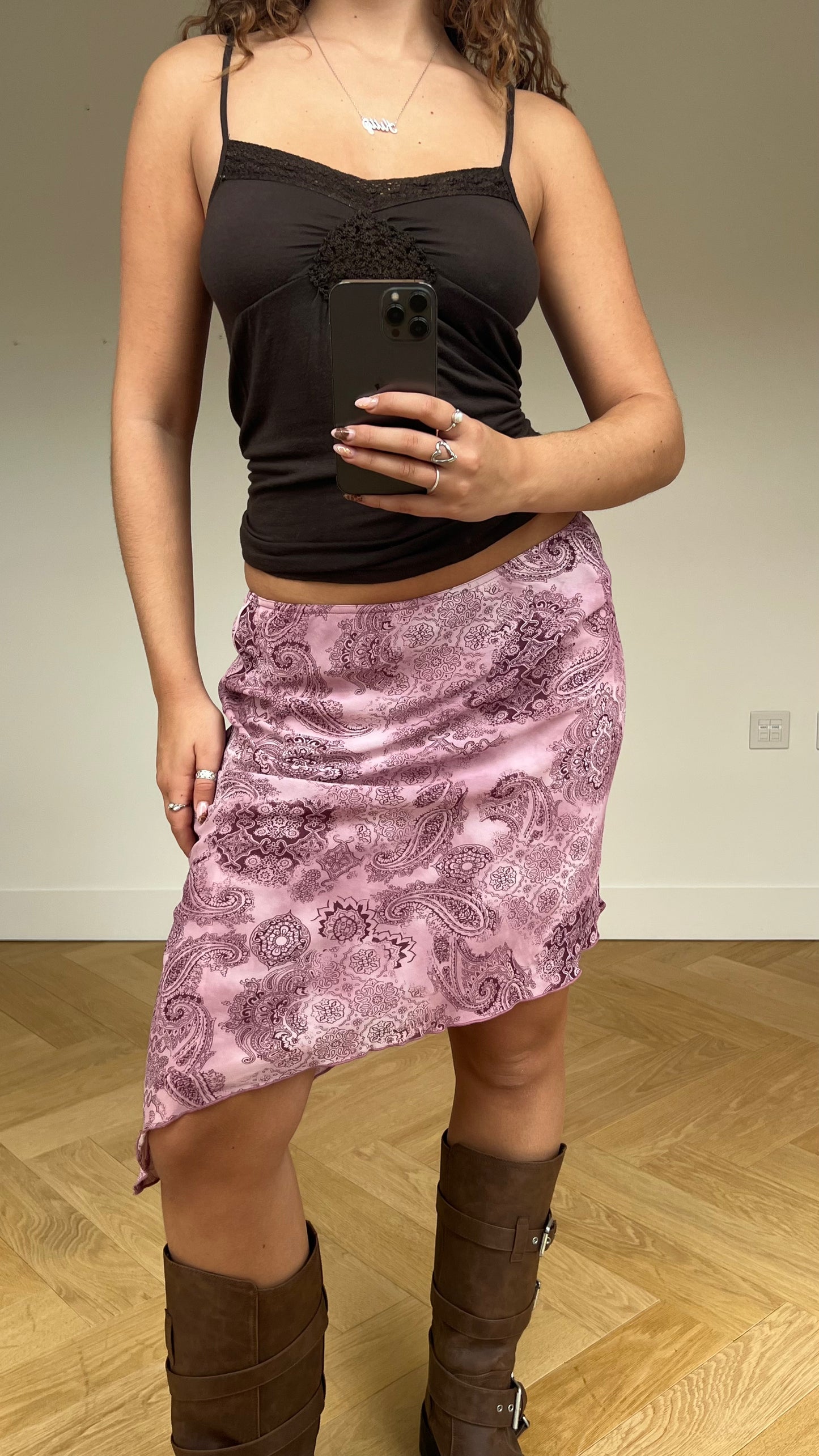 00s pink paisley midi skirt- size S