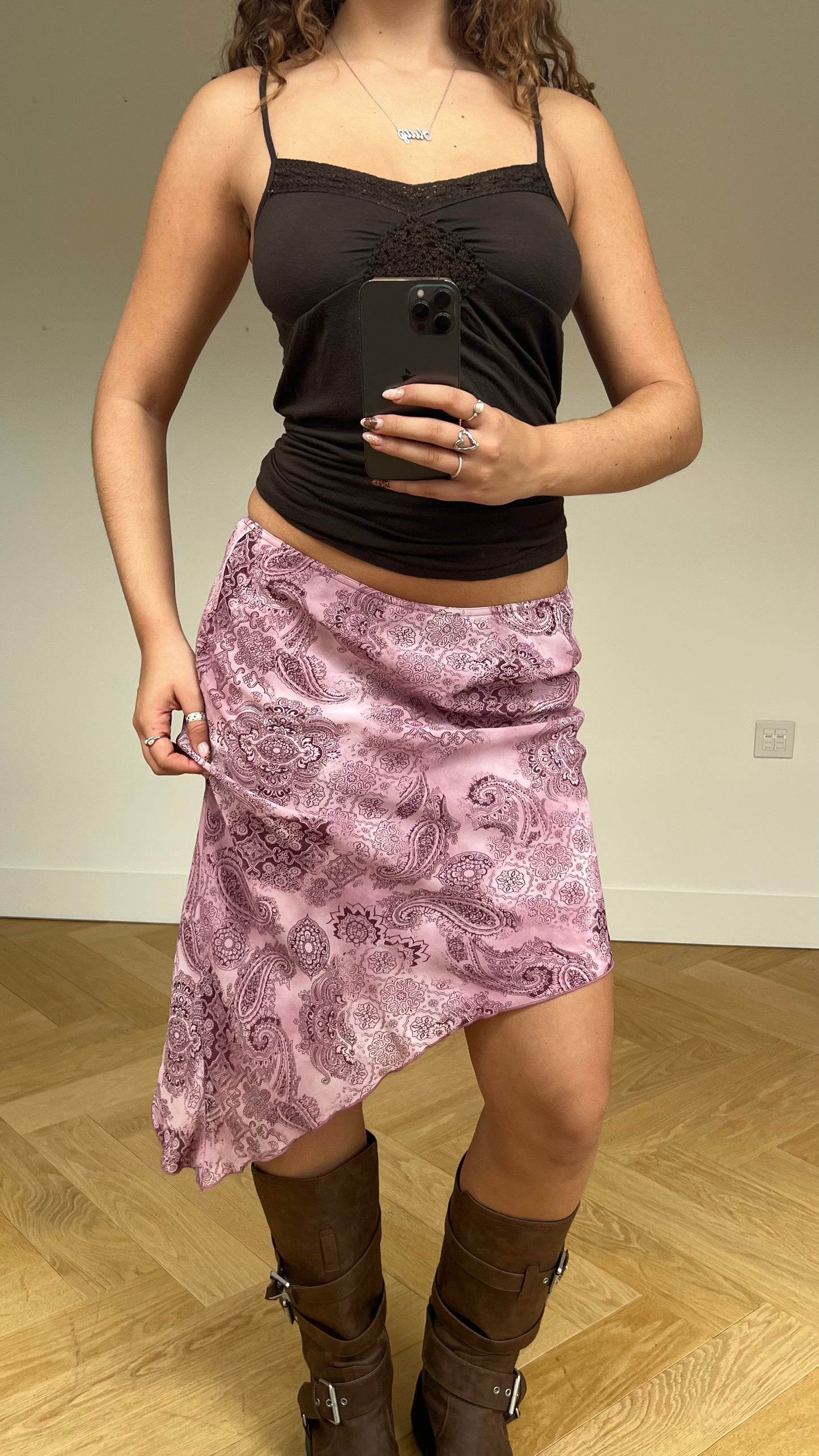 00s pink paisley midi skirt- size S