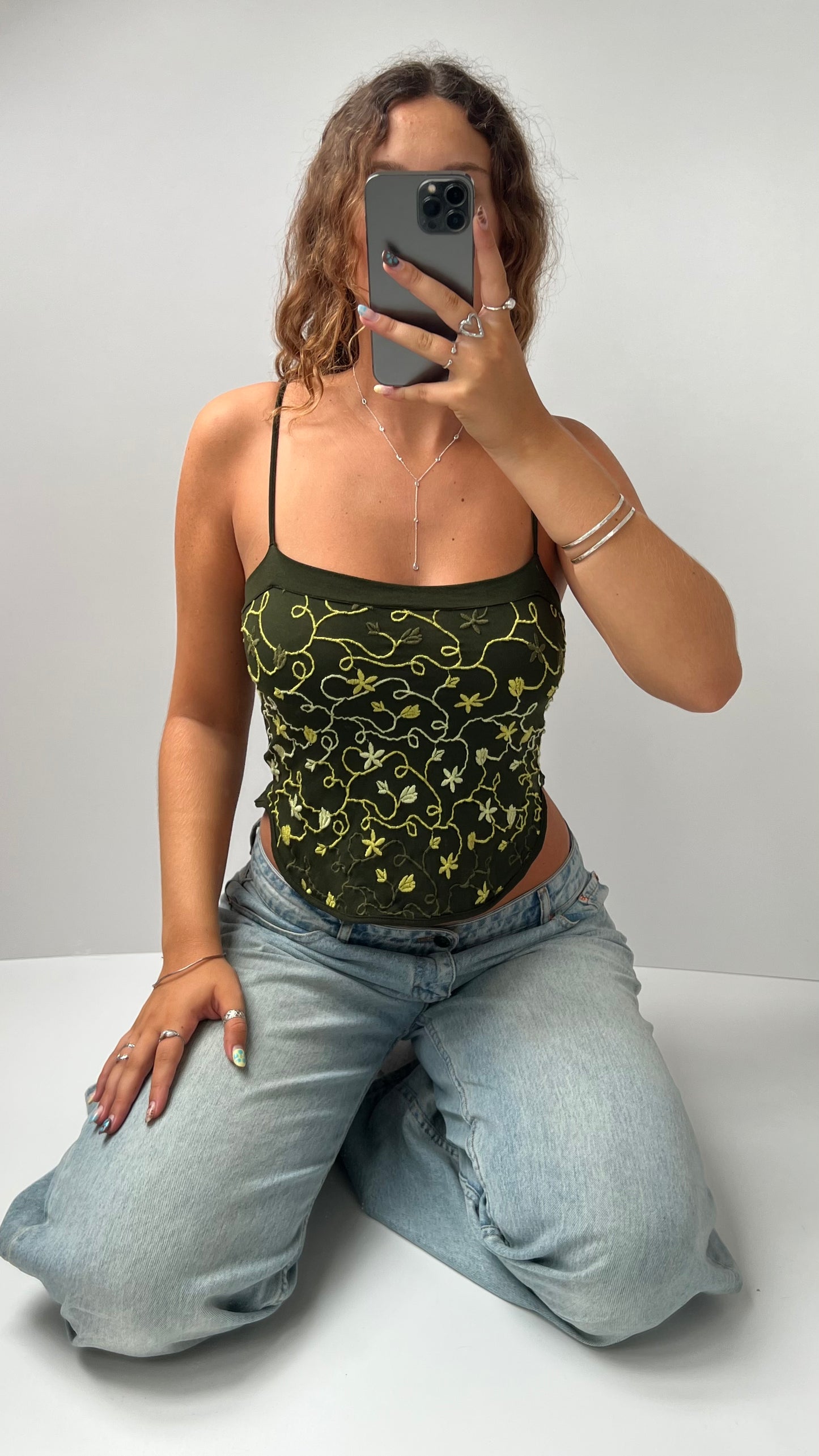 00s khaki floral cami- size S
