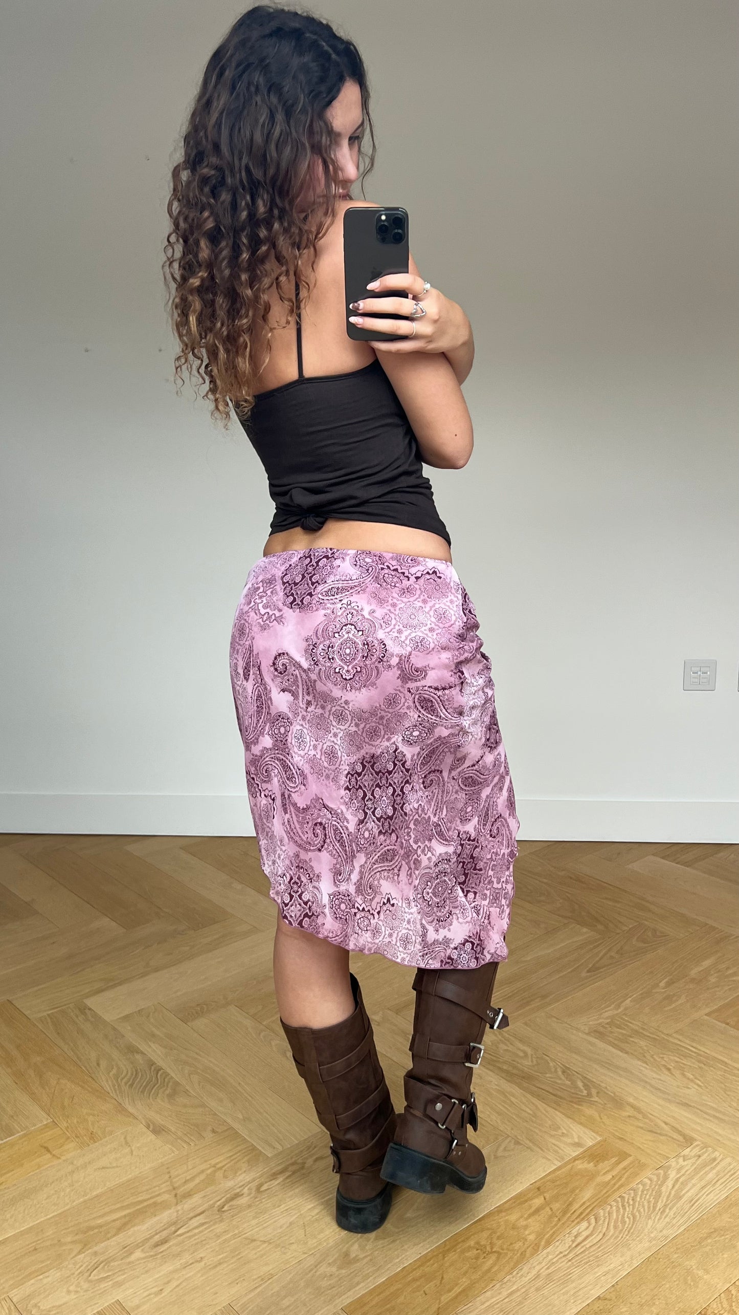 00s pink paisley midi skirt- size S