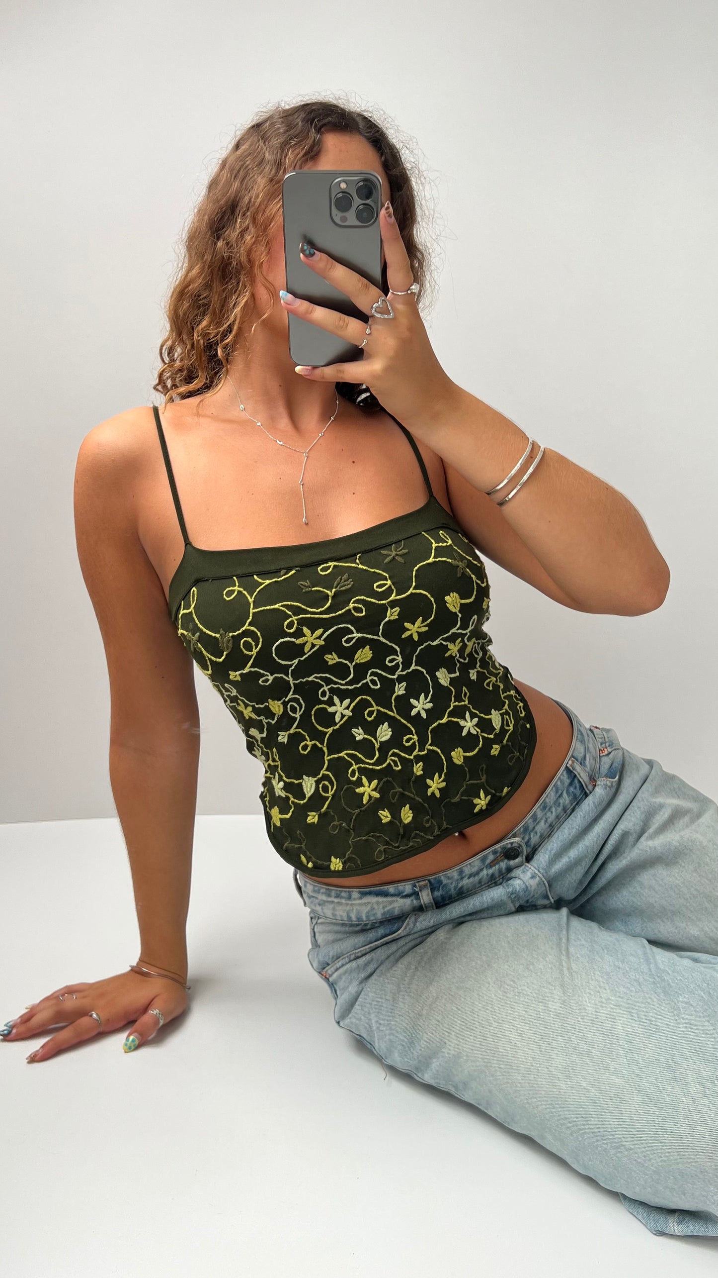 00s khaki floral cami- size S