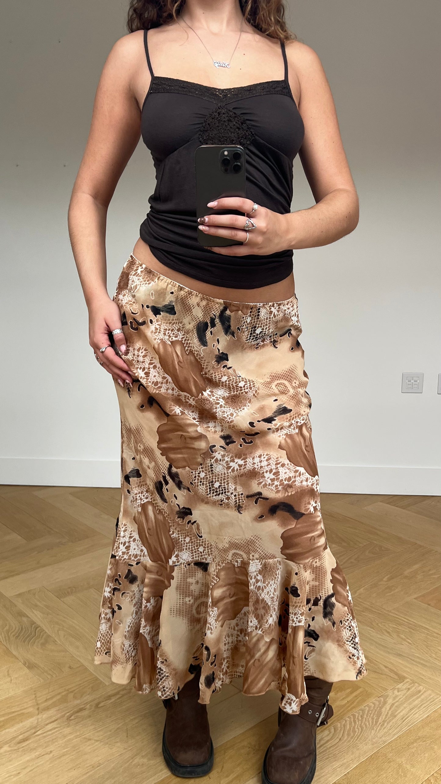 00s brown mesh maxi skirt- size M