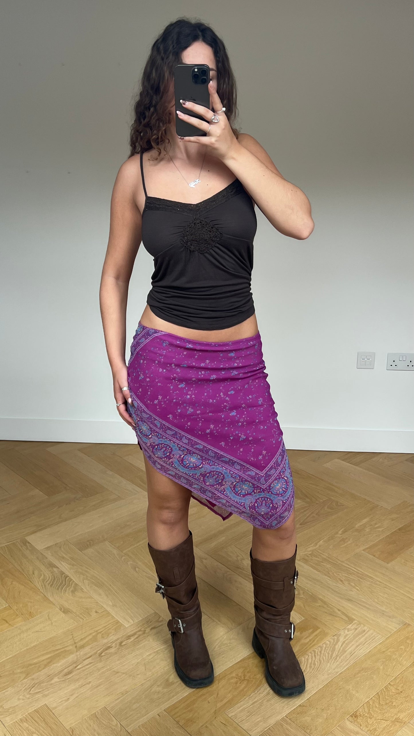 00s pink paisley mesh midi skirt- size M