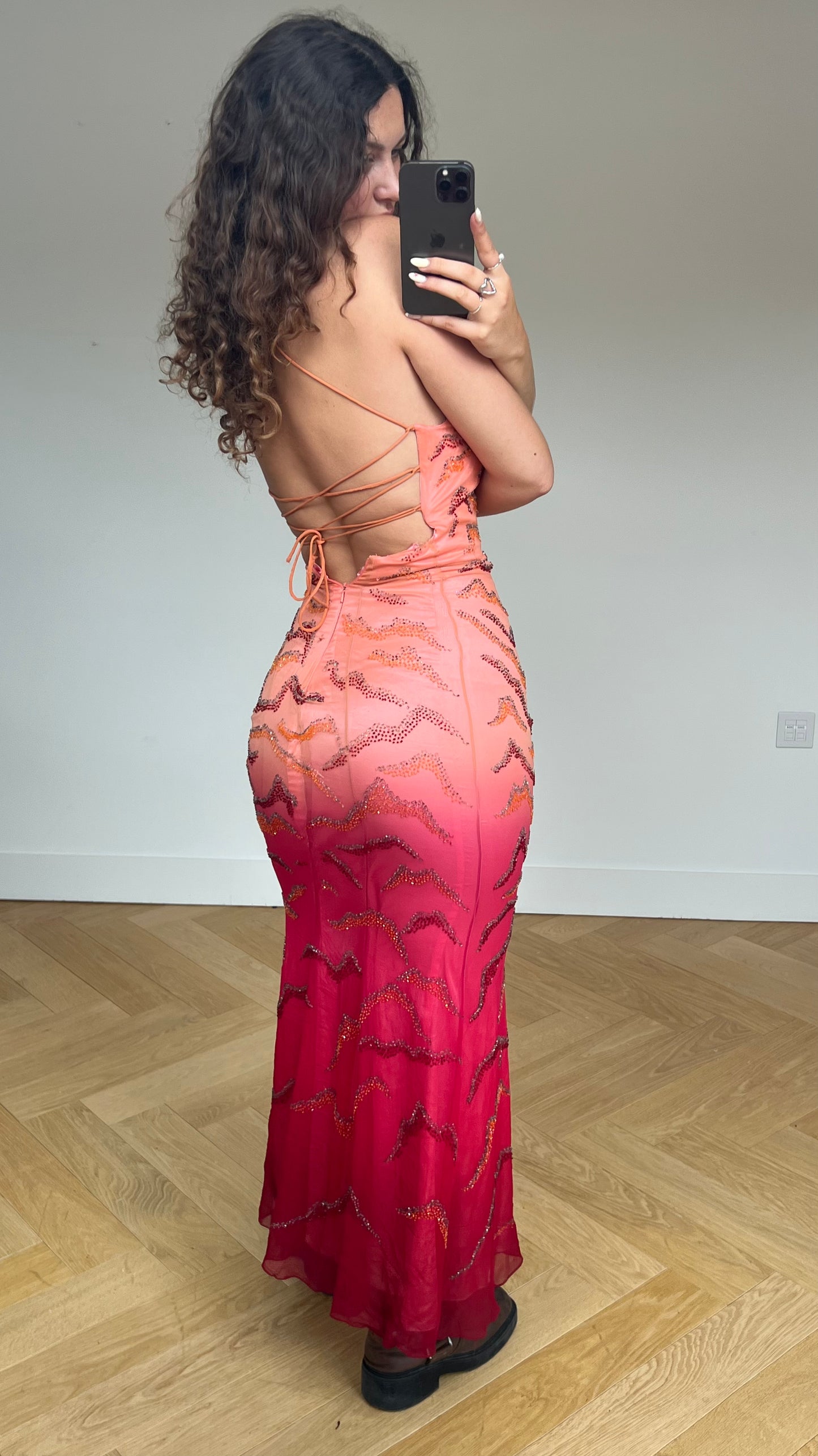 00s pink beaded maxi dress- size XS
