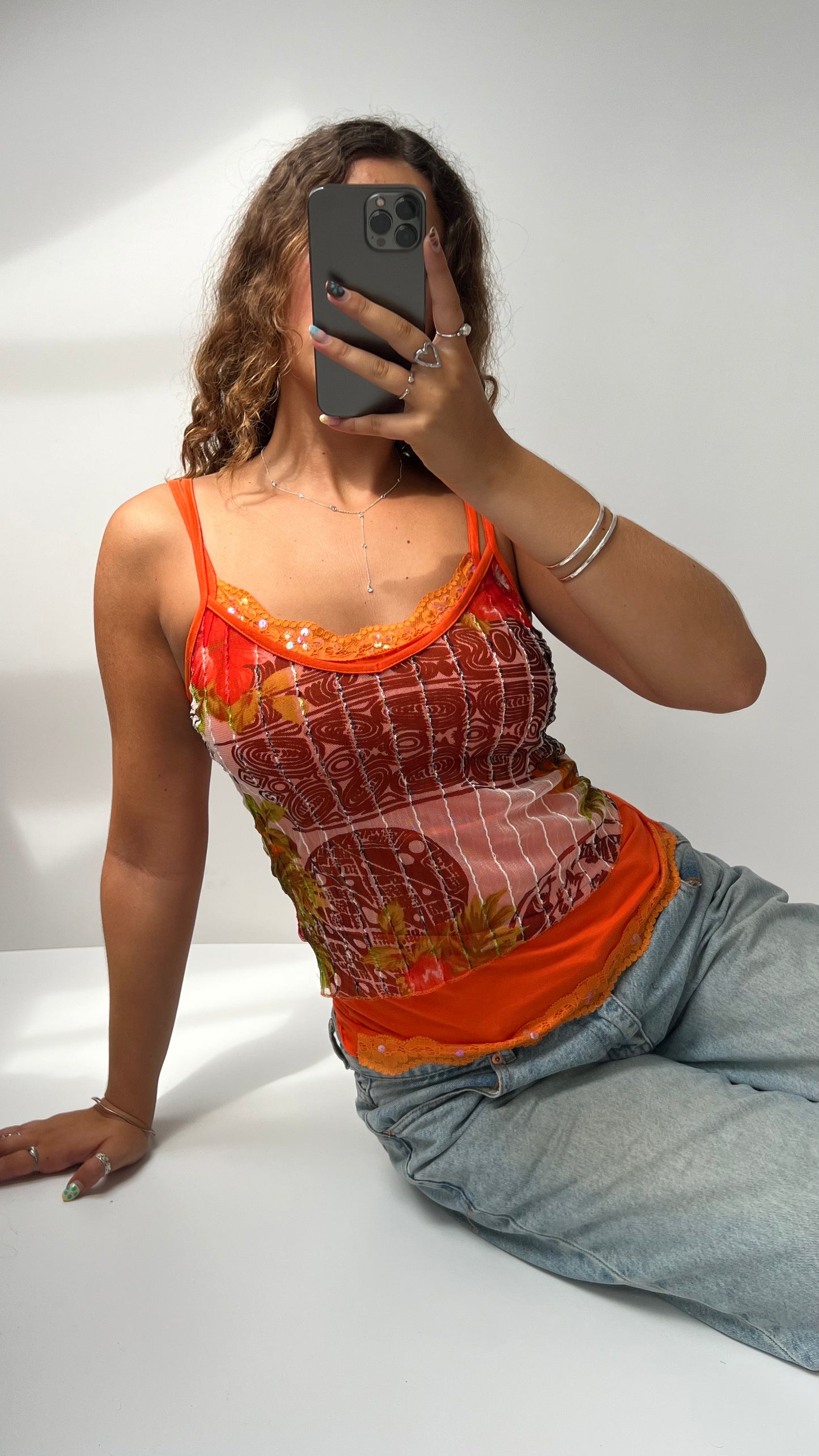 00s orange mesh cami- size S