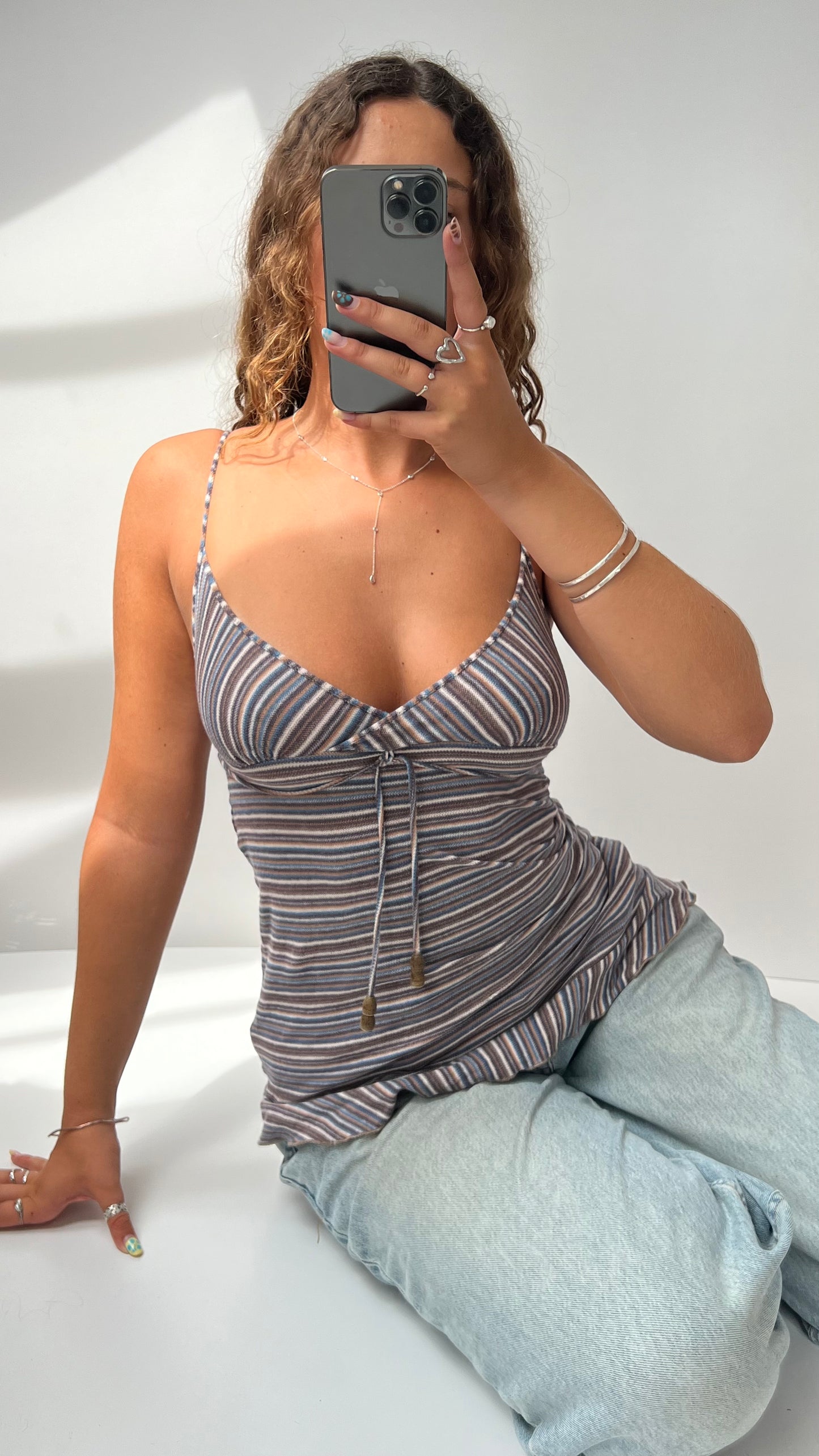 00s blue brown striped cami- size S