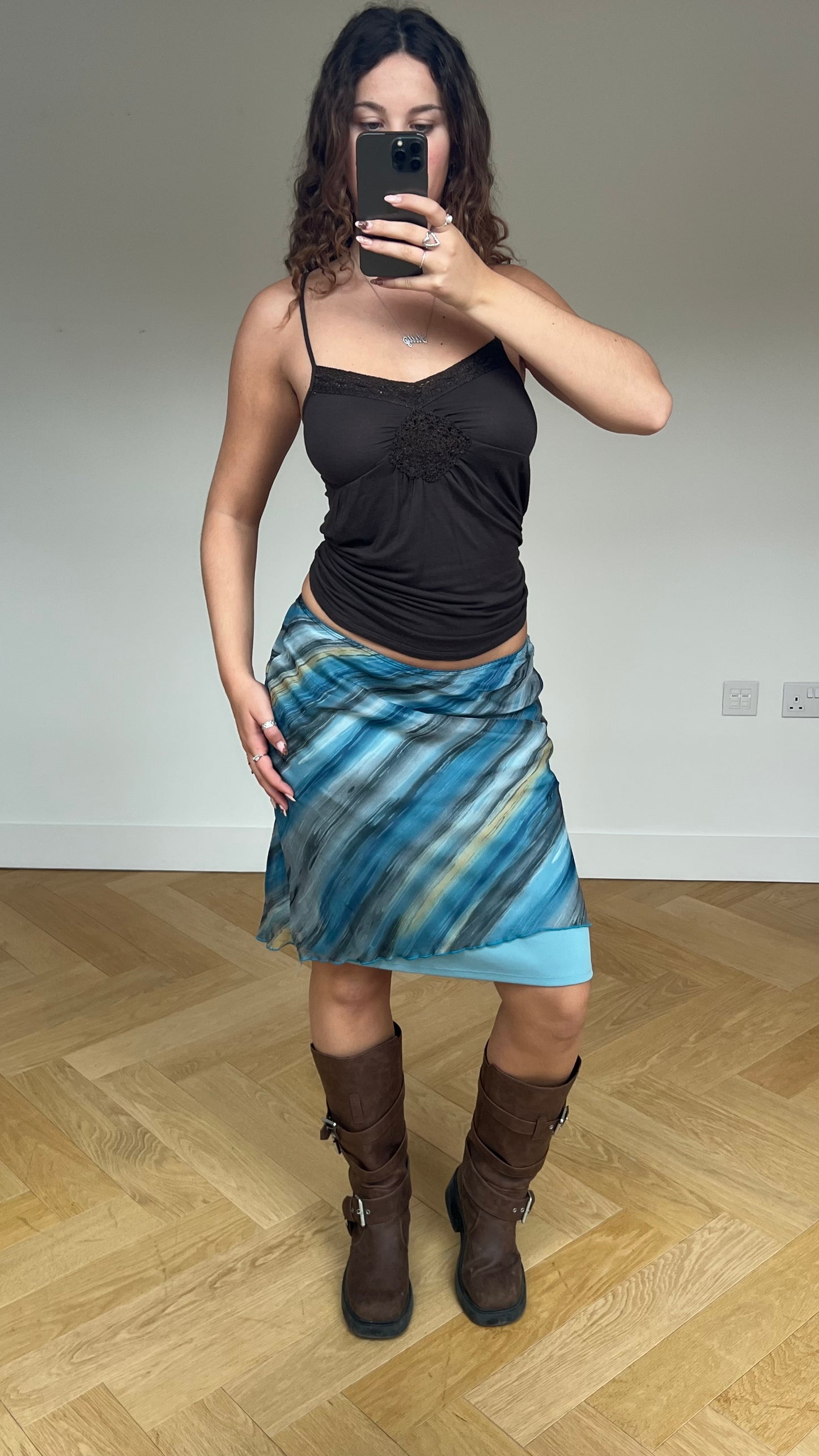 00s blue striped midi skirt- size S