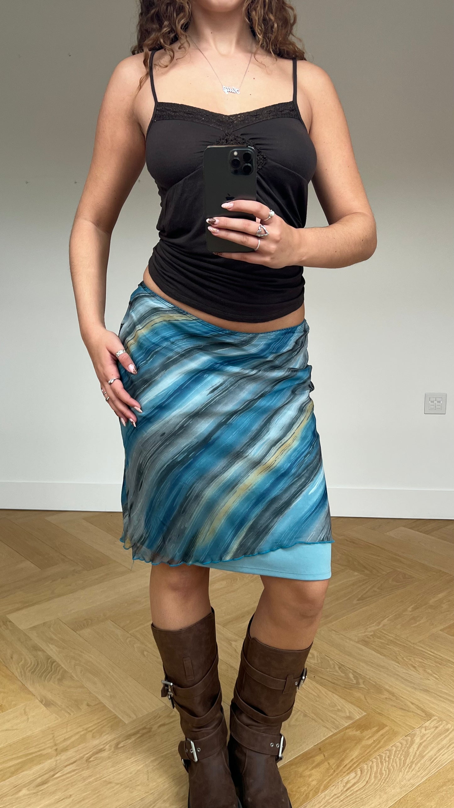 00s blue striped midi skirt- size S