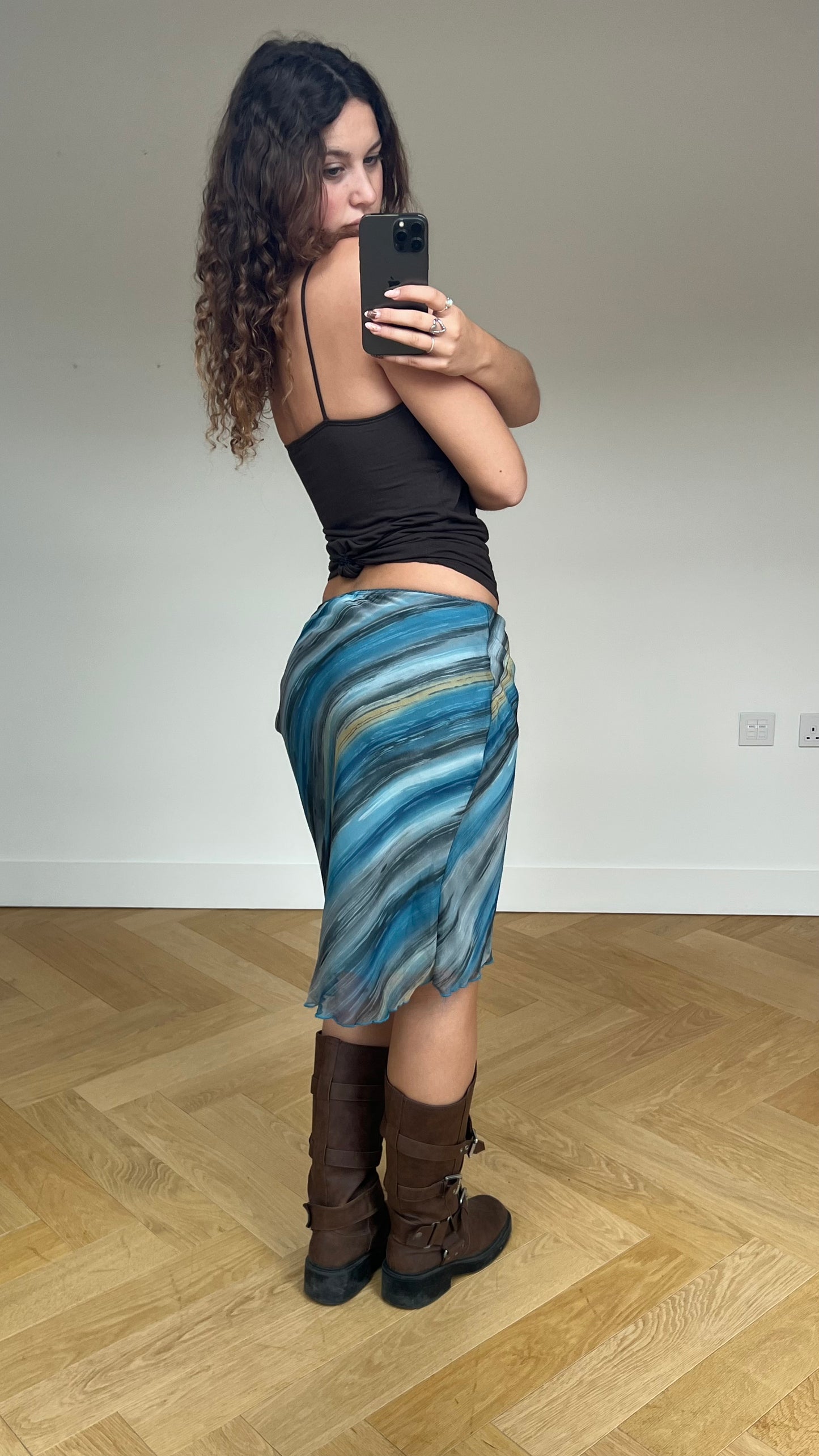 00s blue striped midi skirt- size S